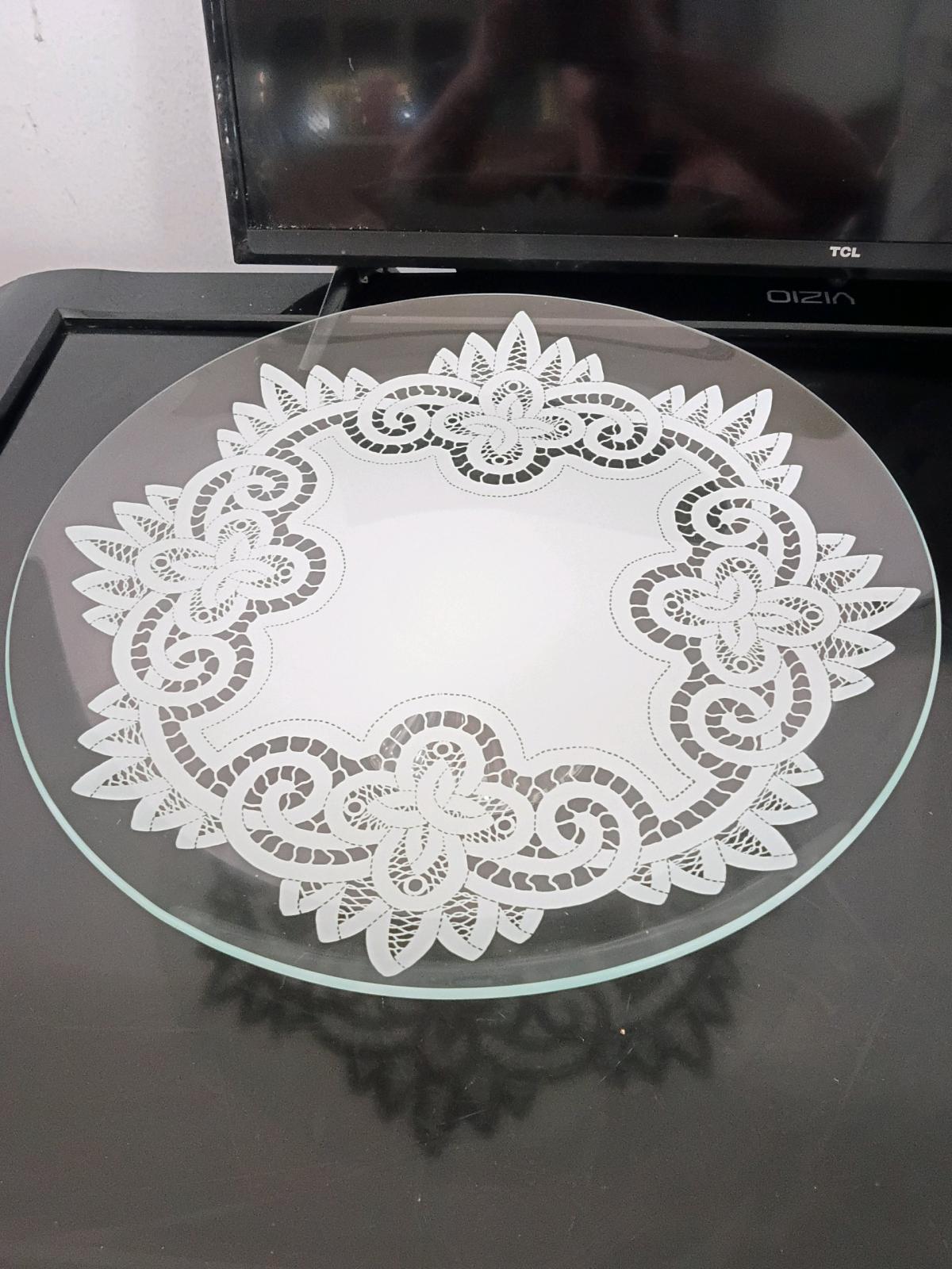 Beautiful Clear Glass Pedestal Cake Stand  White Lace Floral
