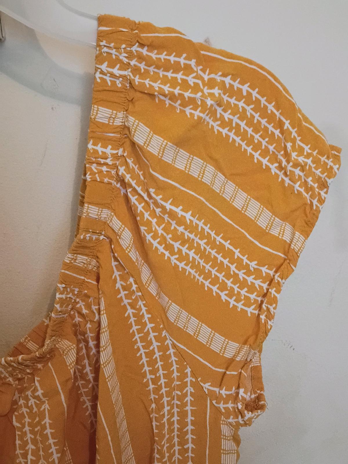 Mustard Yellow Striped ButtonFront Short Sleeve Dress