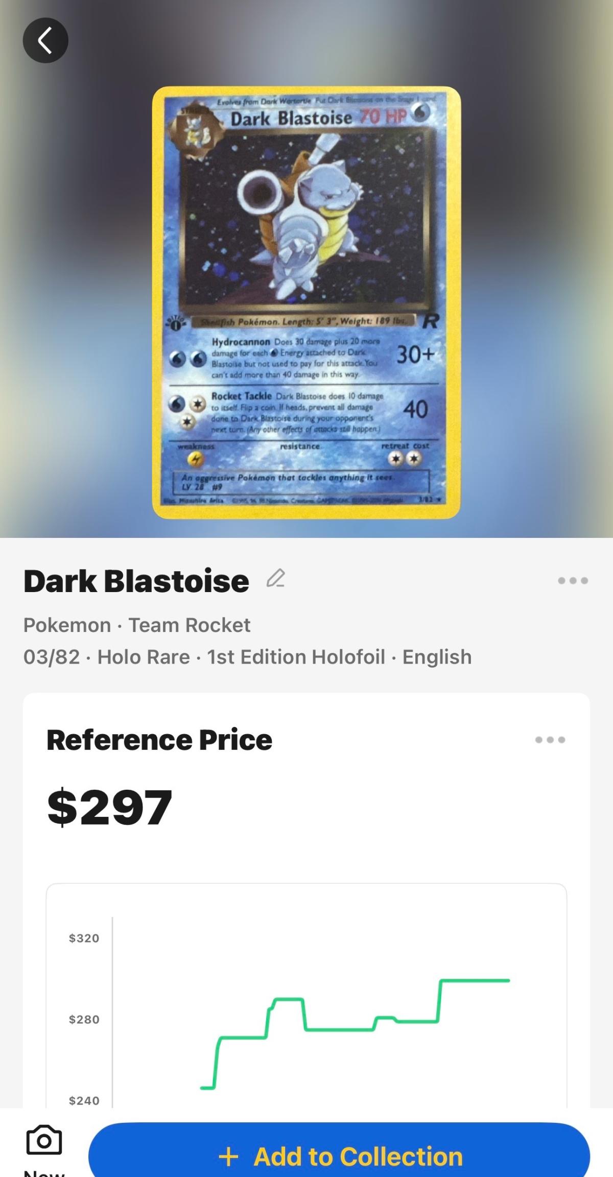 Dark Blastoise Holo Card