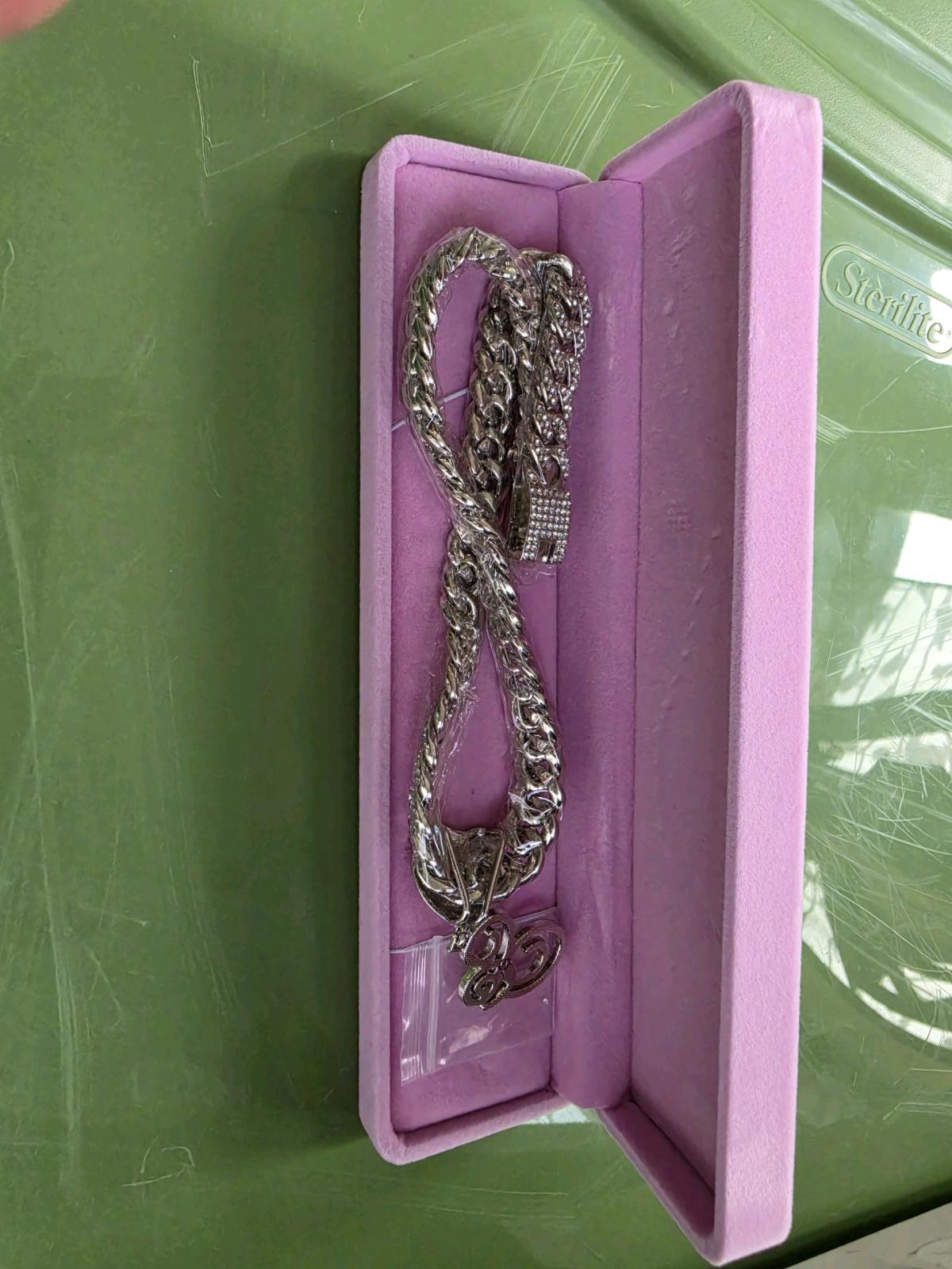 PTJDSMF SilverToned Cuban Link Heart Pendant Necklace