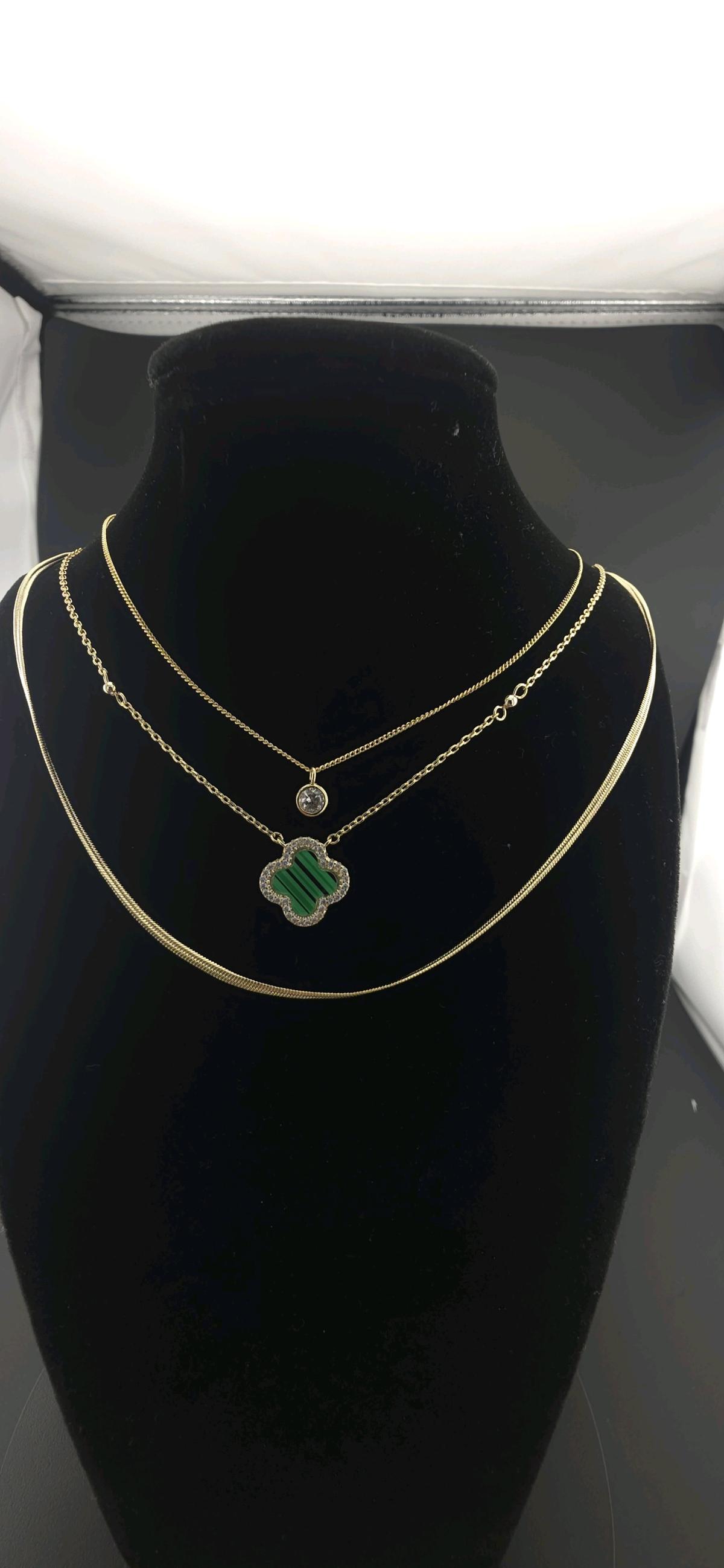 14 k plated 3 layered Necklace Set with cz