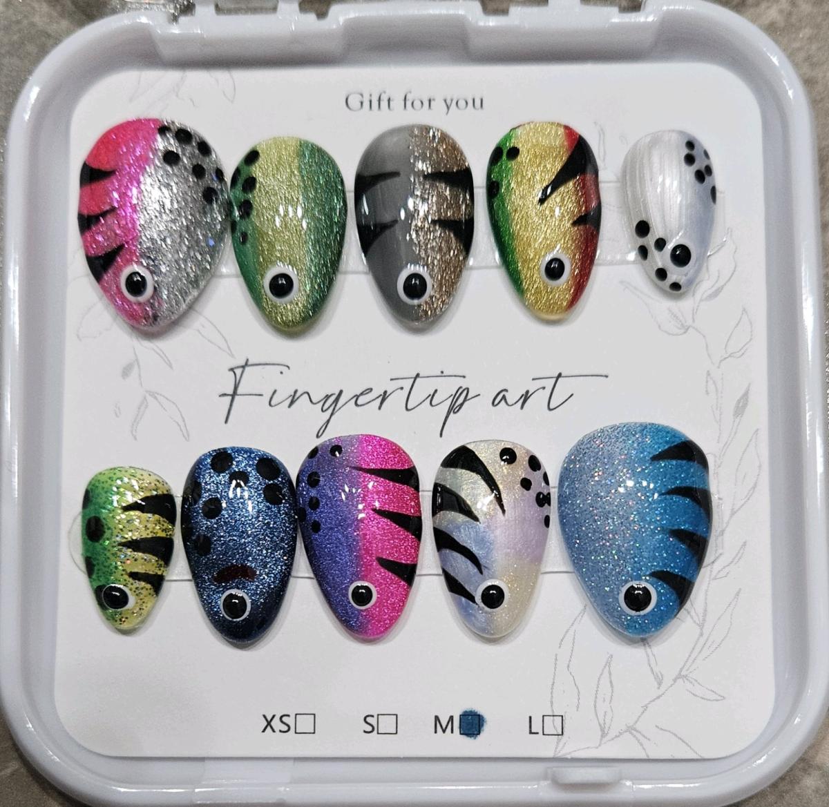 Handmade Fishing Lure Press on Nails Sized Medium