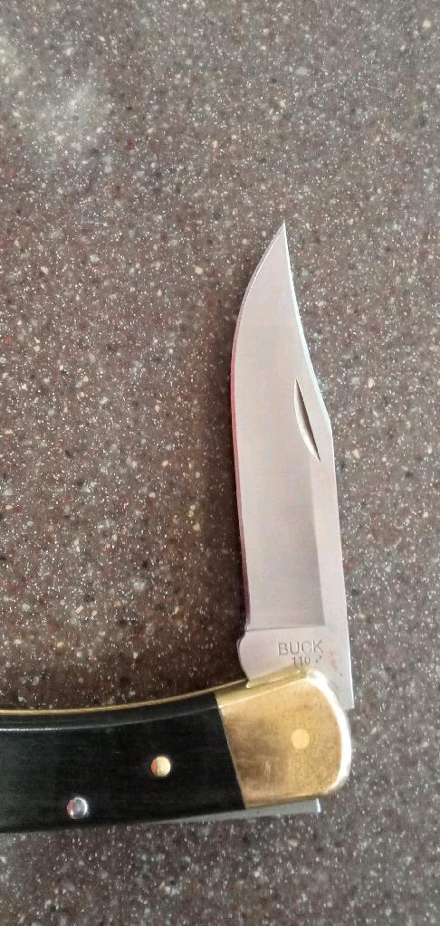 Buck 110 folding hunting knife Ebony wood handle