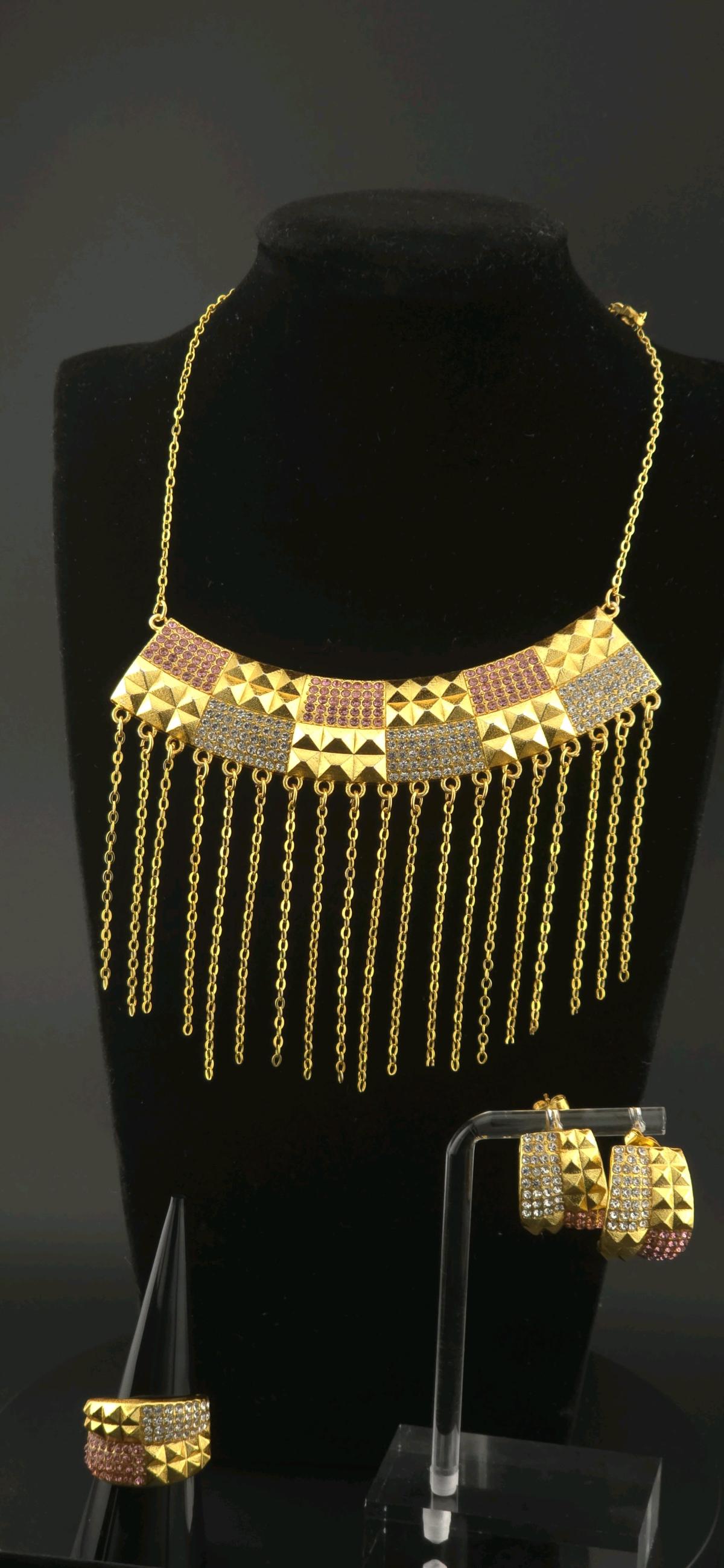 Womens Frange Set pink  gold tones