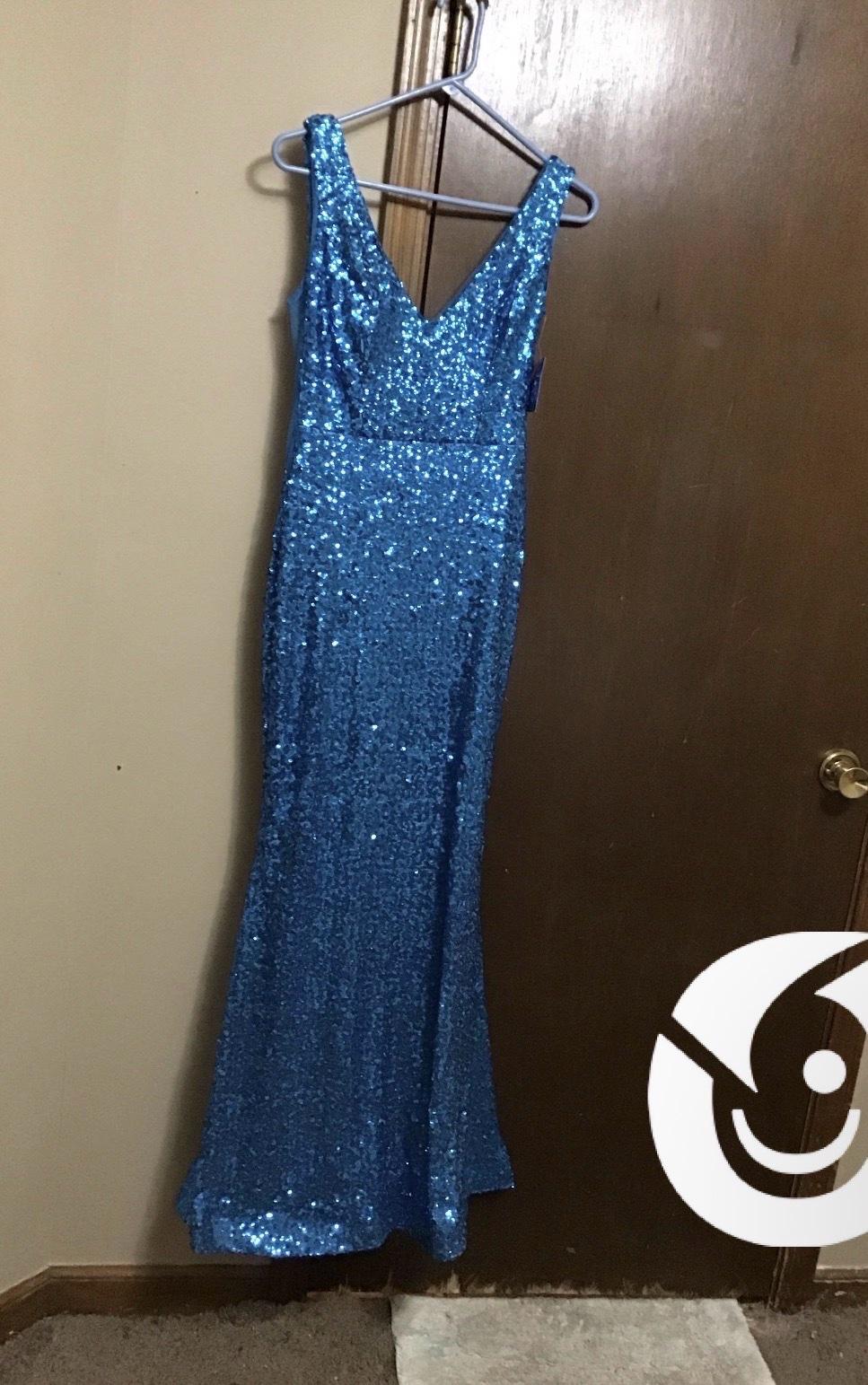 Sparkling Royal Blue Sequin VNeck Formal Gown