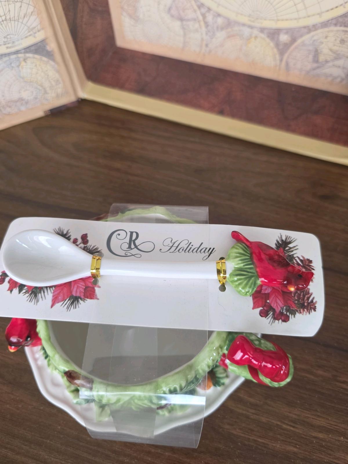 Corner Ruby cardinal teacup  saucer with a spoon new 3 x 45