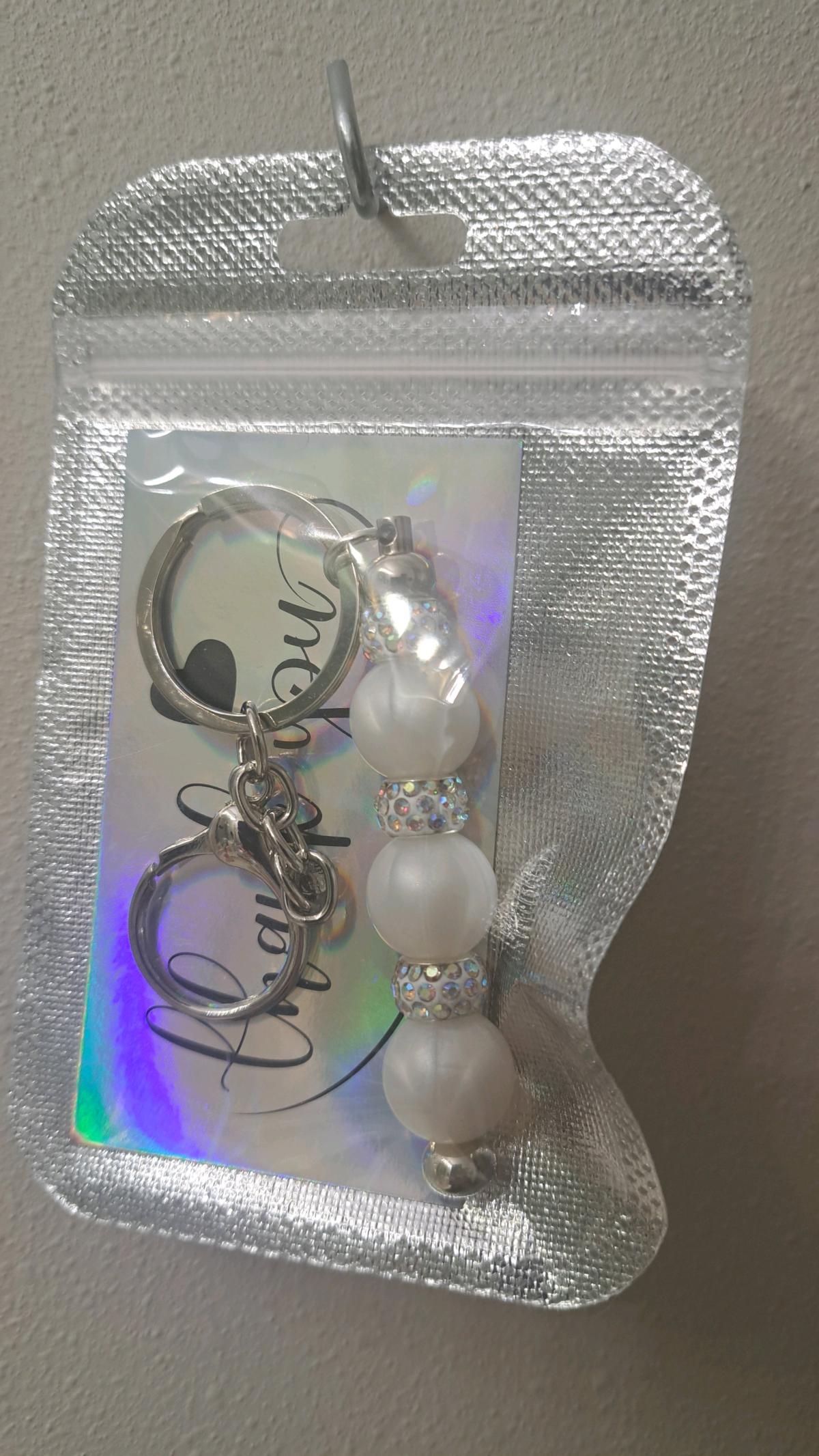 Handmade Pearl White Beaded keychain