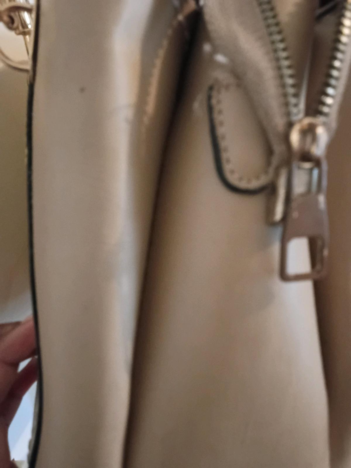 TwoTone Beige  Cream Structured Satchel Handbag with Gold Ha