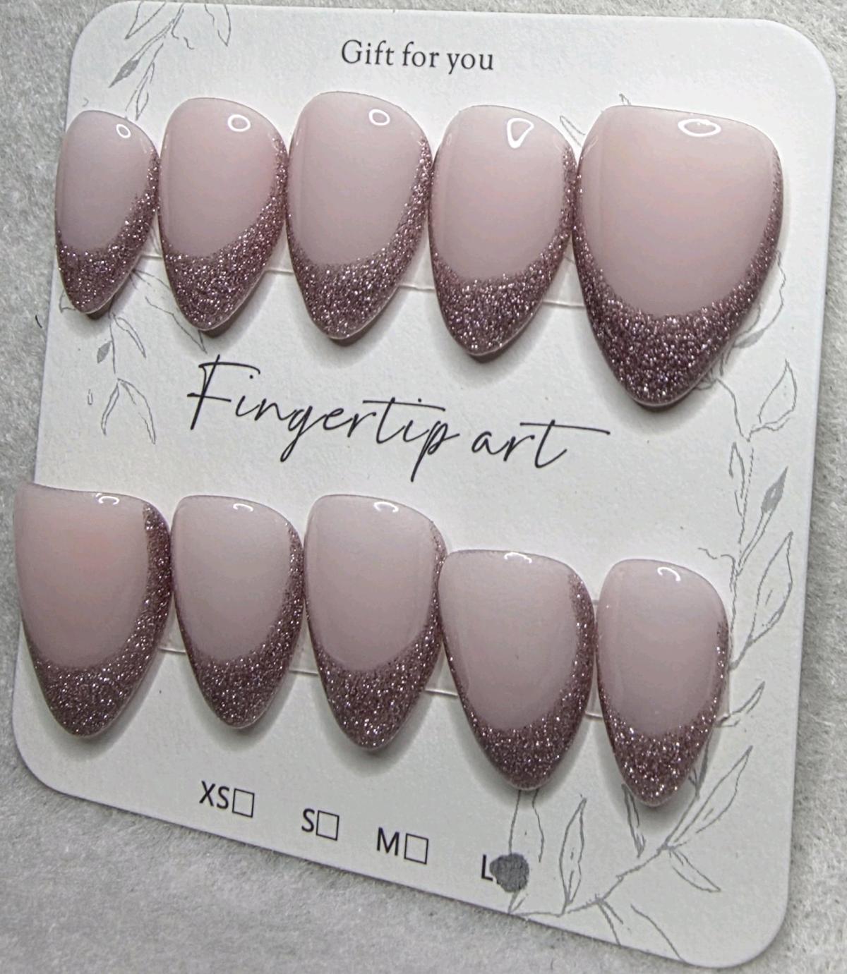 Handmade Cateye French Tip Nails Sized Large