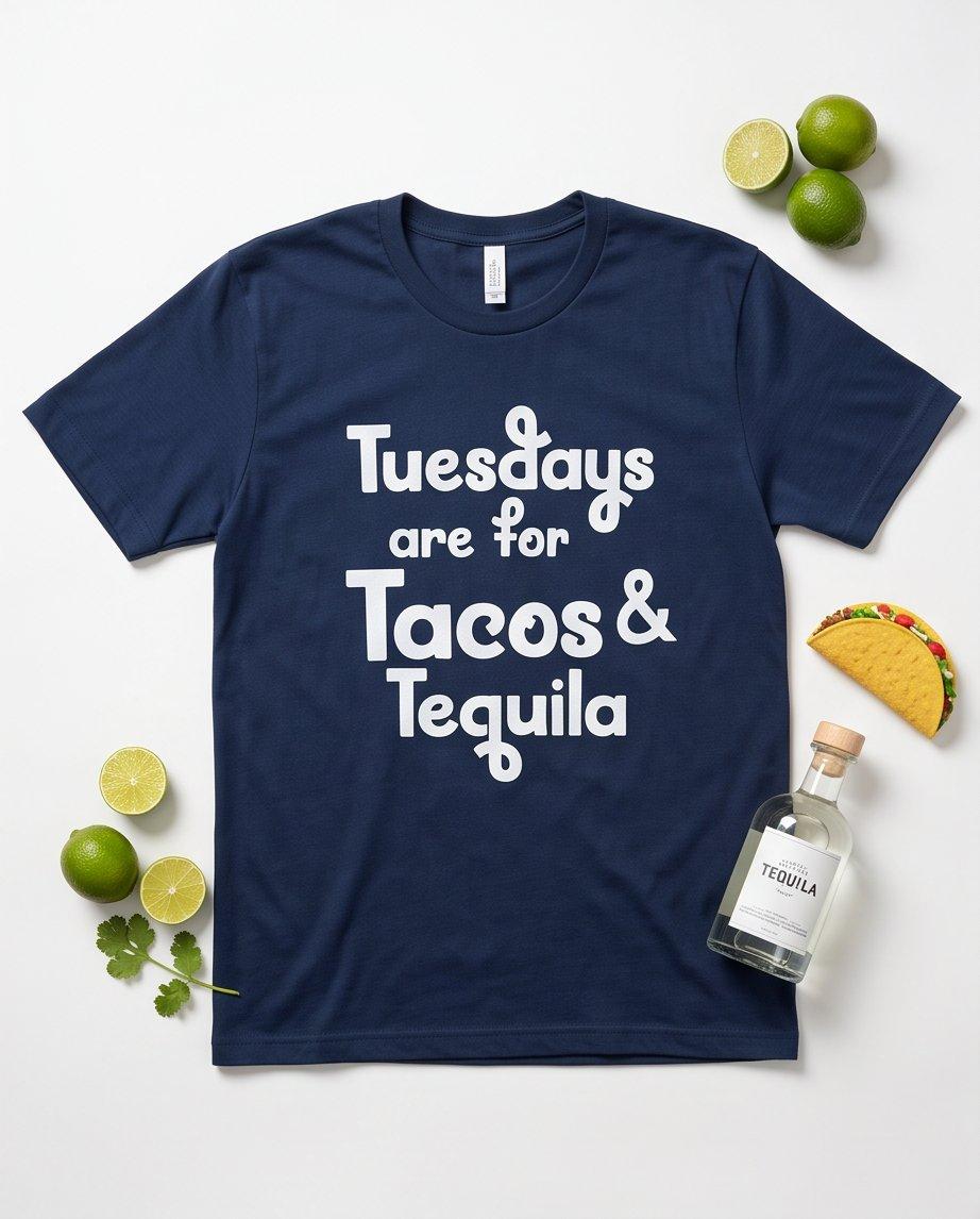 Navy Unisex Tee with Glitter Letters Great for Taco Tuesday