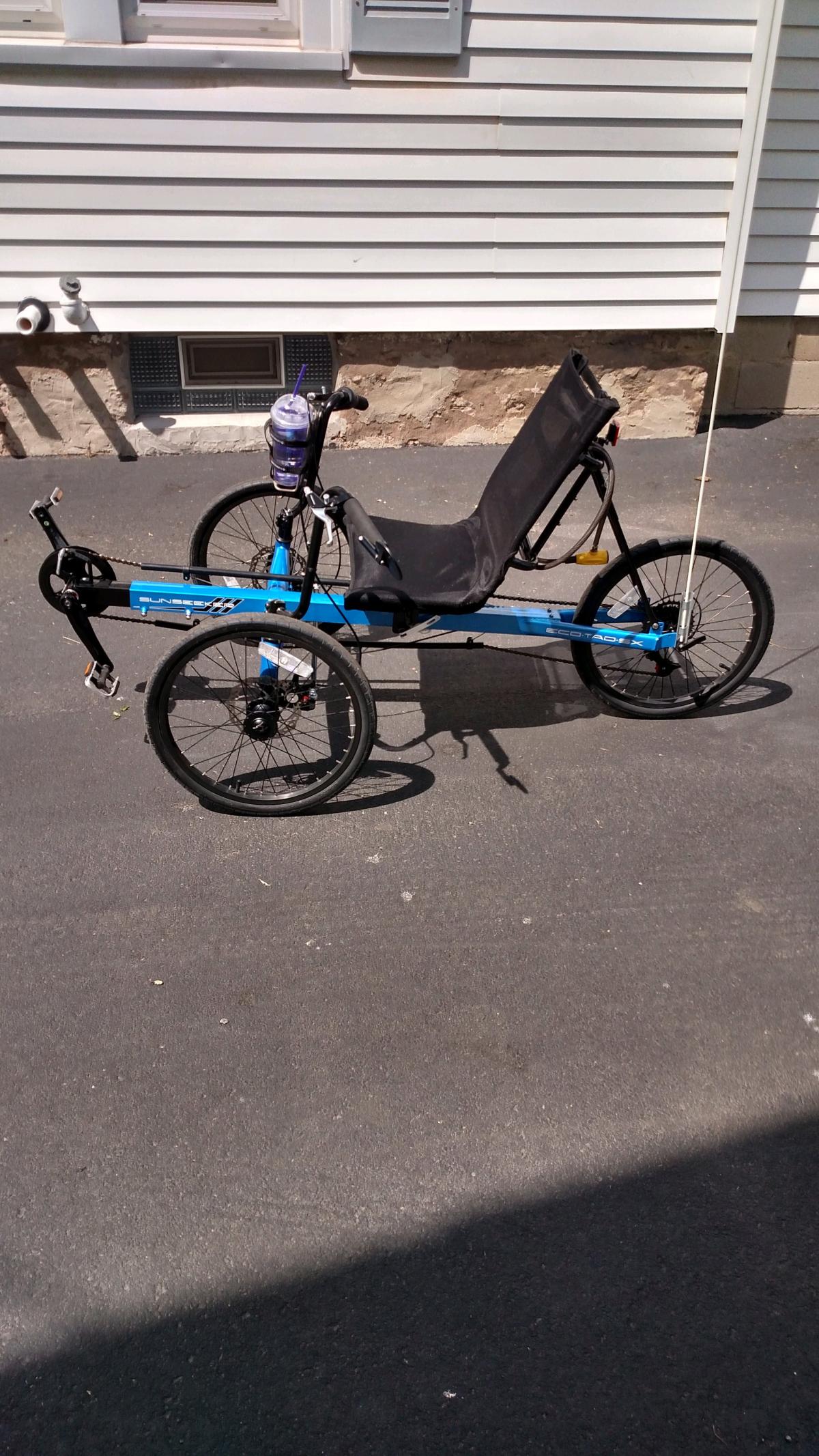 3 wheel cruising bike with matching color kids cart