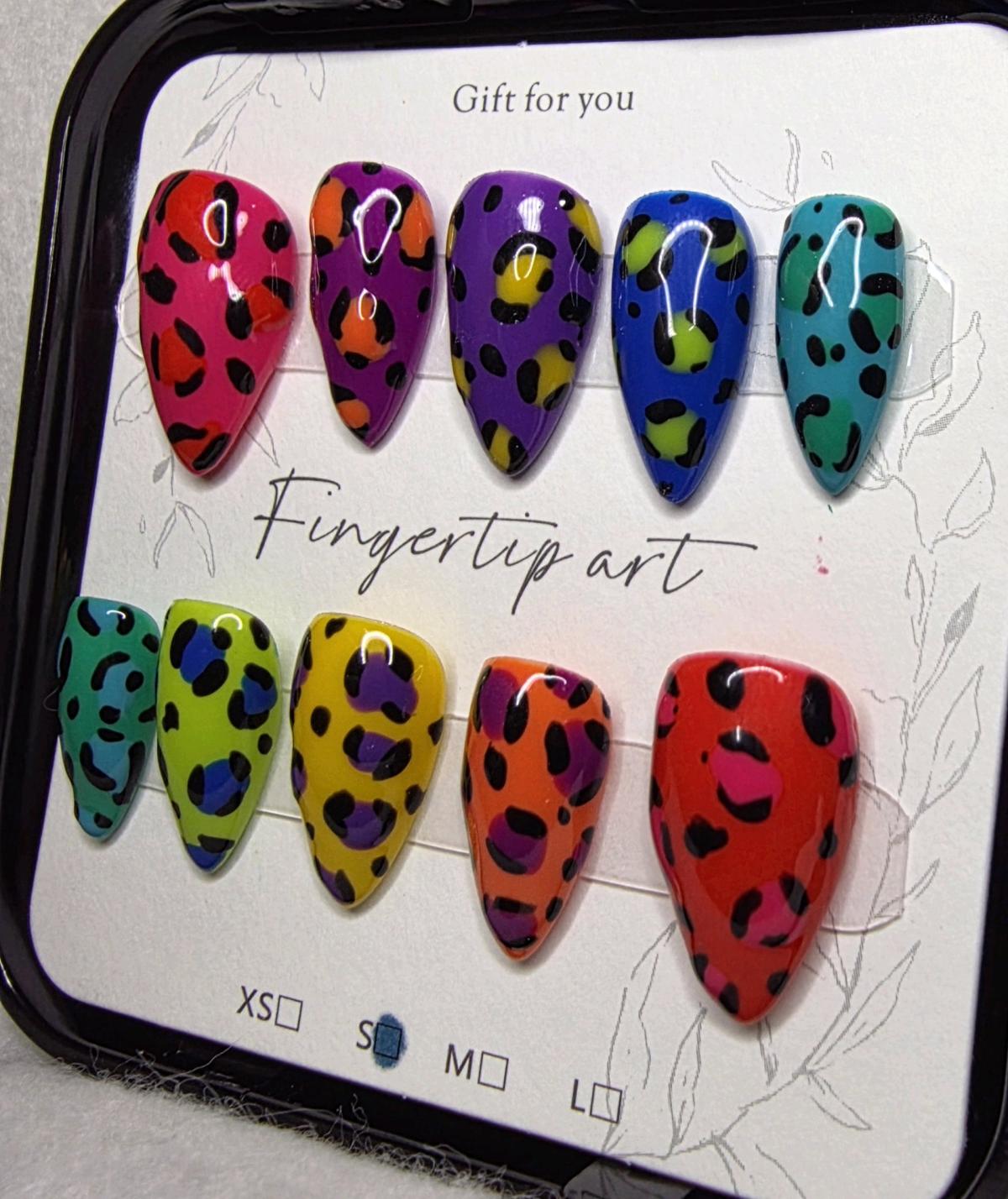 Handmade Lisa Frank Leopard Print Press on Nails