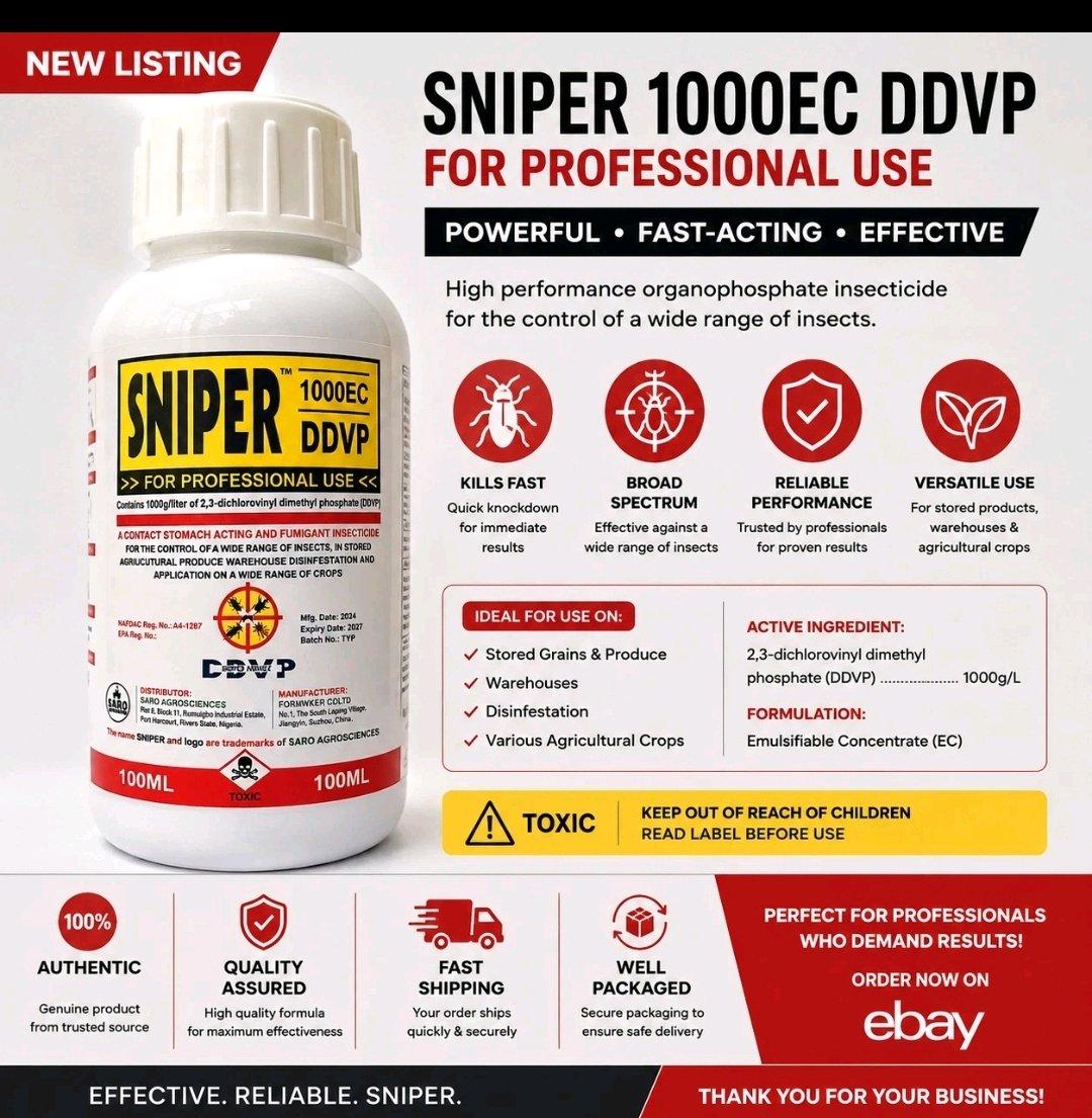 Sniper 1000EC DDVP Insecticide 100ml Plastic Bottle for Inse