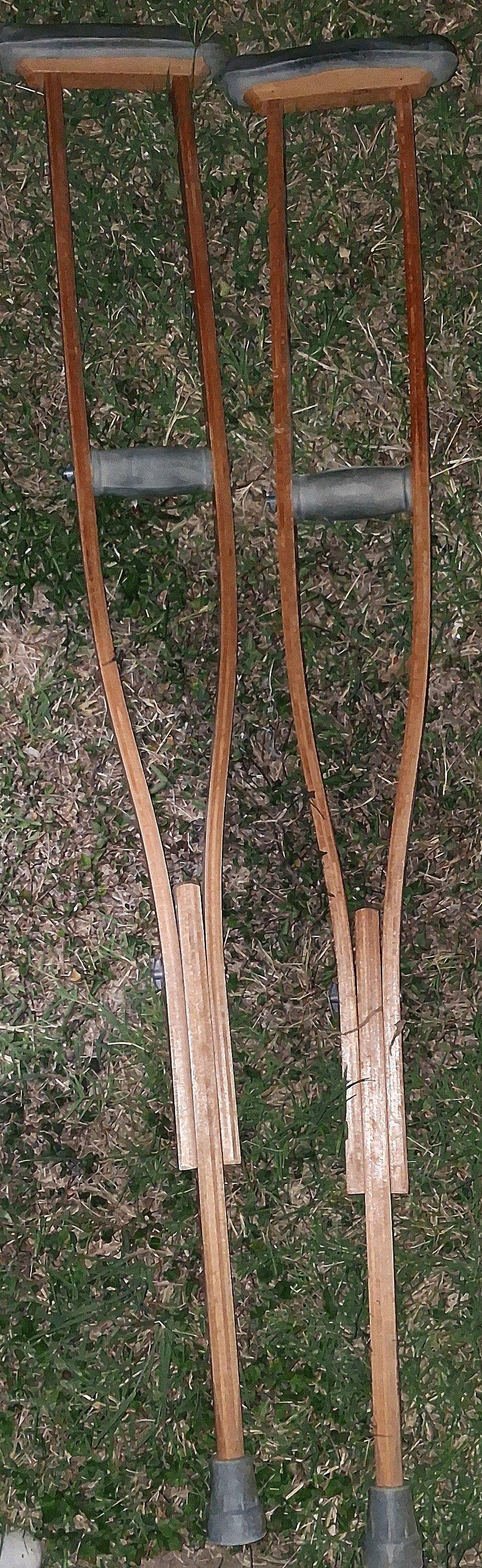 Vintage Wooden Underarm Crutches  Adjustable Pair Antique