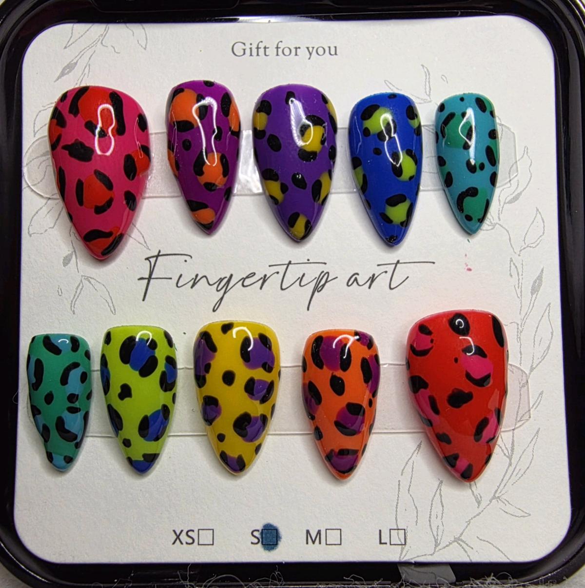 Handmade Lisa Frank Leopard Print Press on Nails