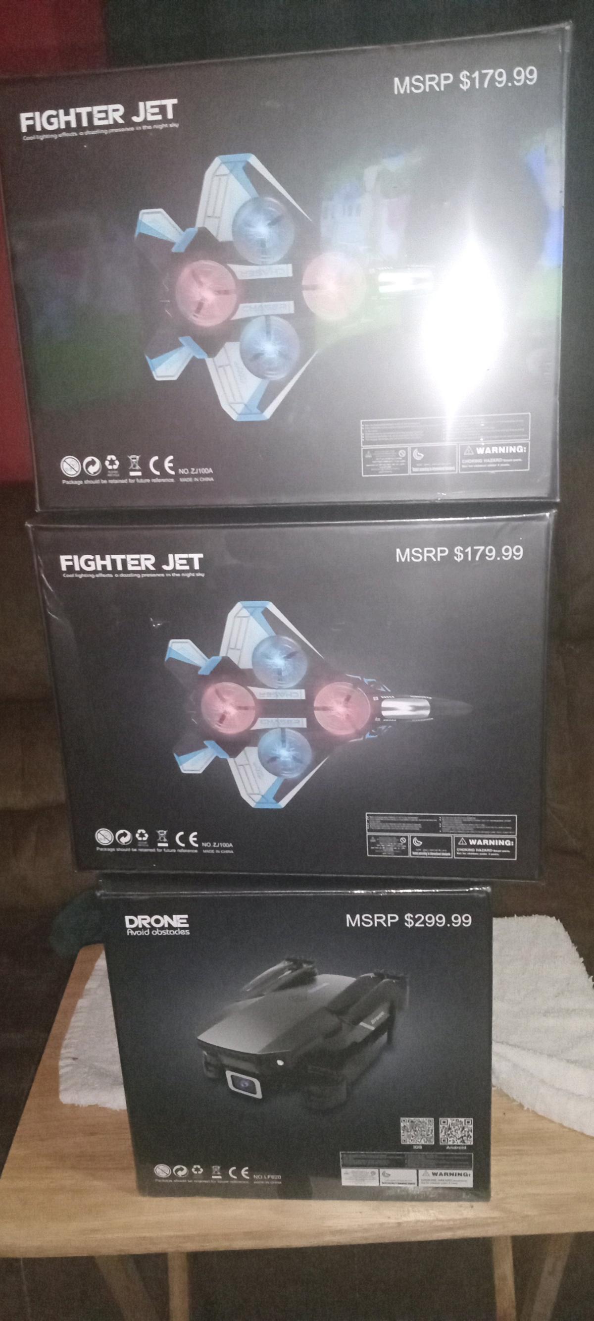 three bundles of drones fighter jets and vom