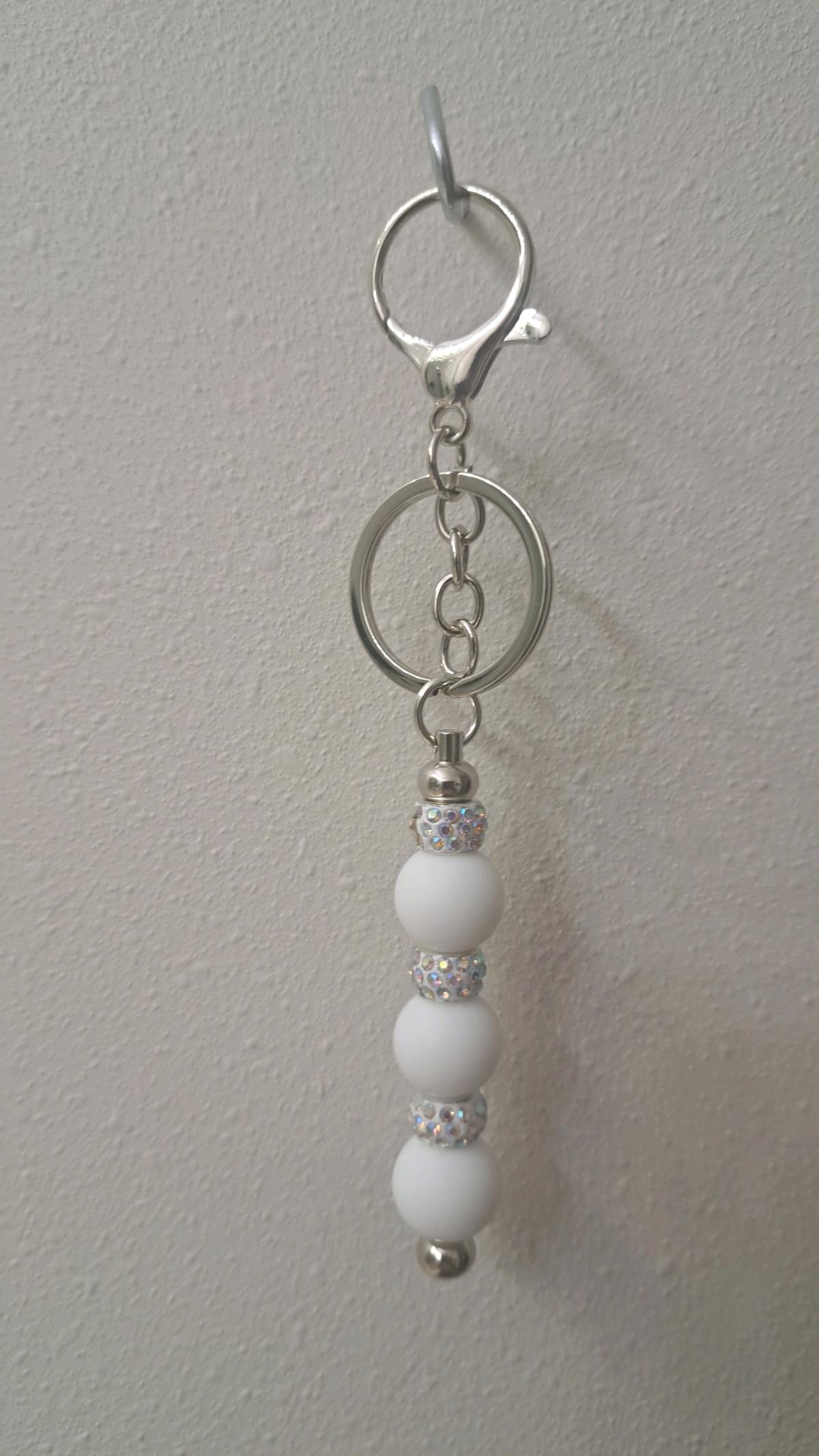 Handmade White Beaded keychain