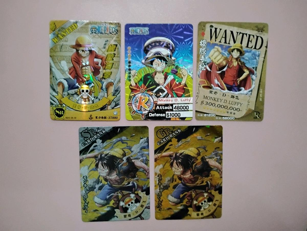 ONE PIECE NON TCG WAIFU MONKEY D LUFFY LOT 5 HOLOFOIL CARDS