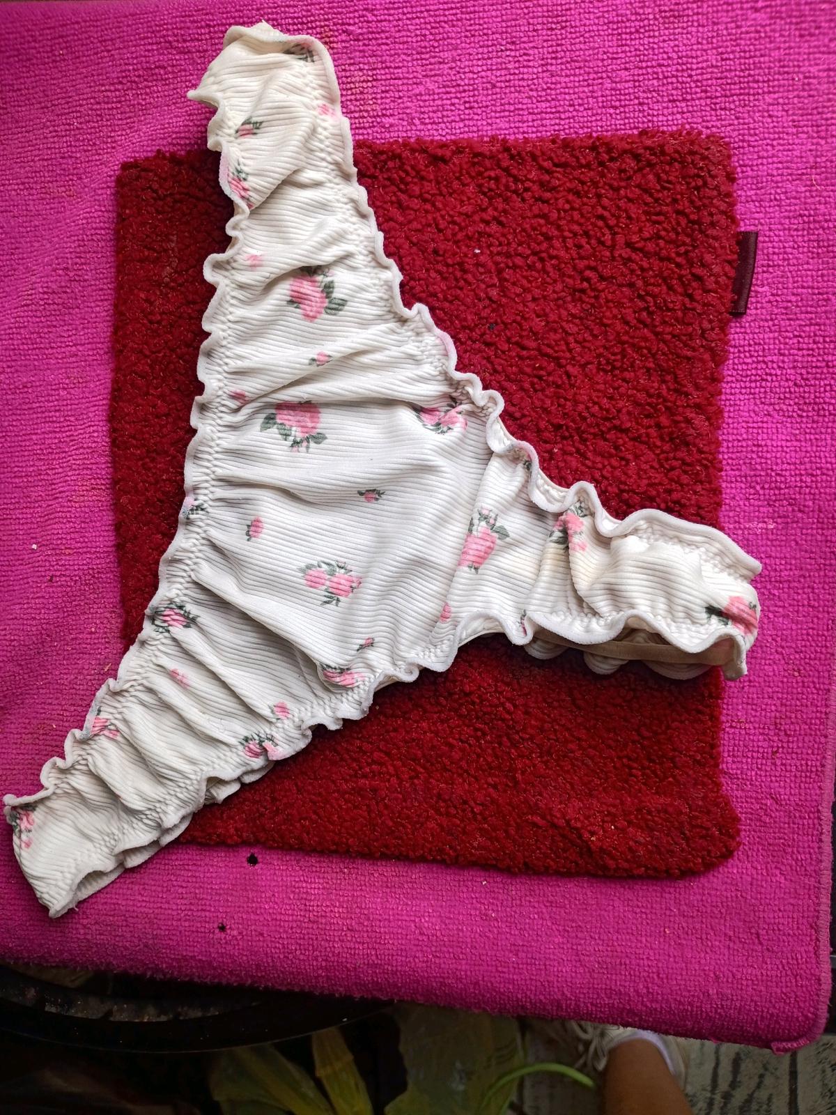 A Sexy White Pair of Ruffled Thong Panties with Flowers