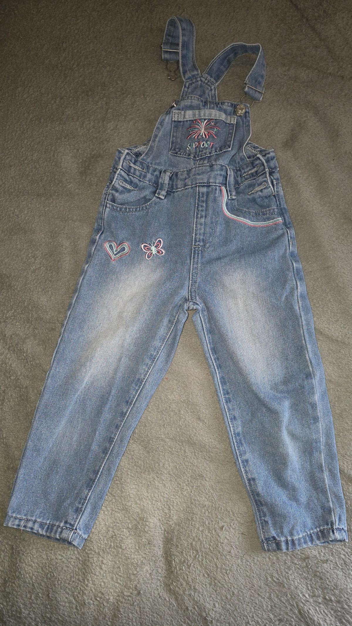 Light Blue Denim Girls Embroidered Overalls