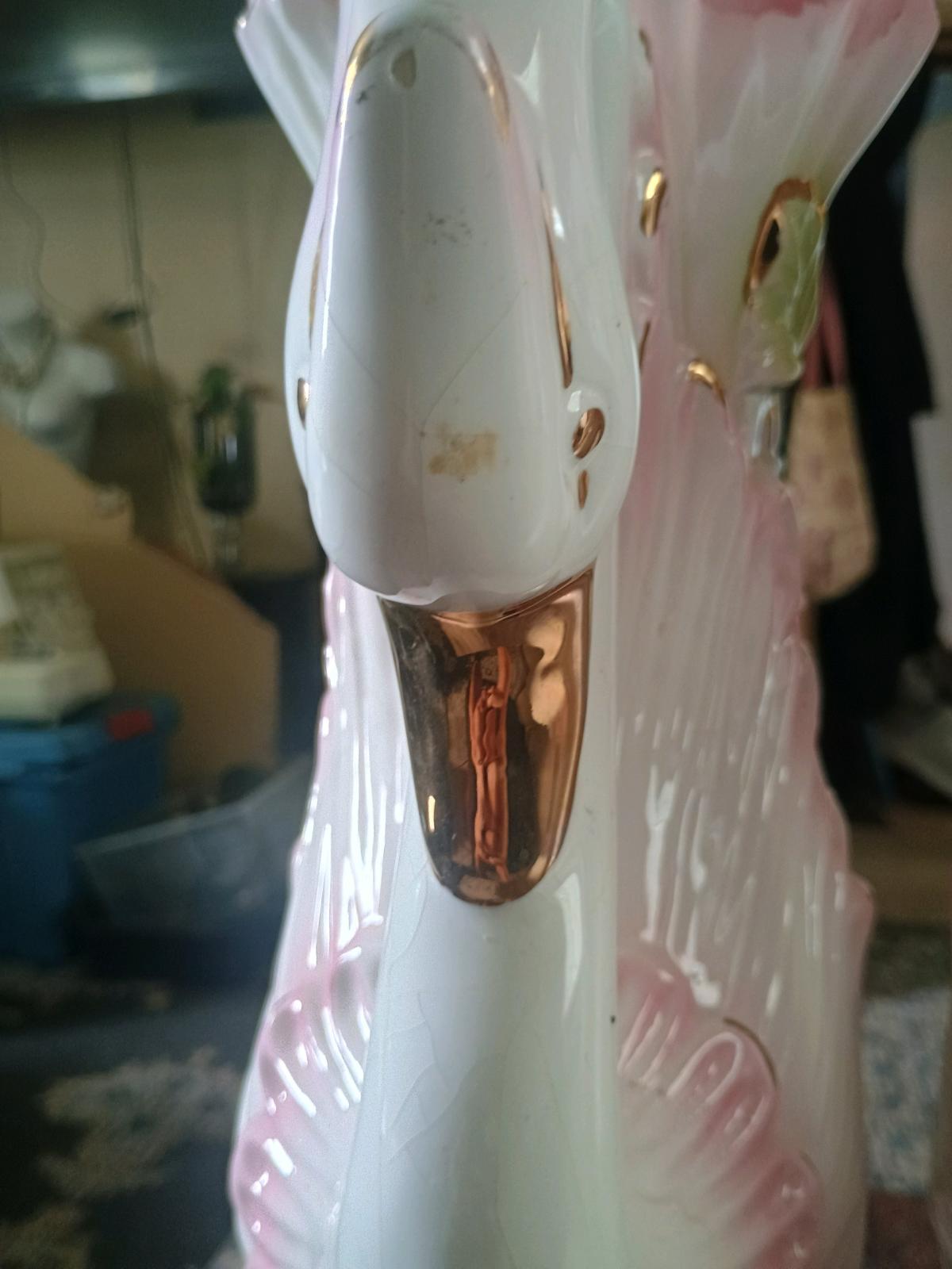 Vintage Ceramic Swan Handle Vases Pair