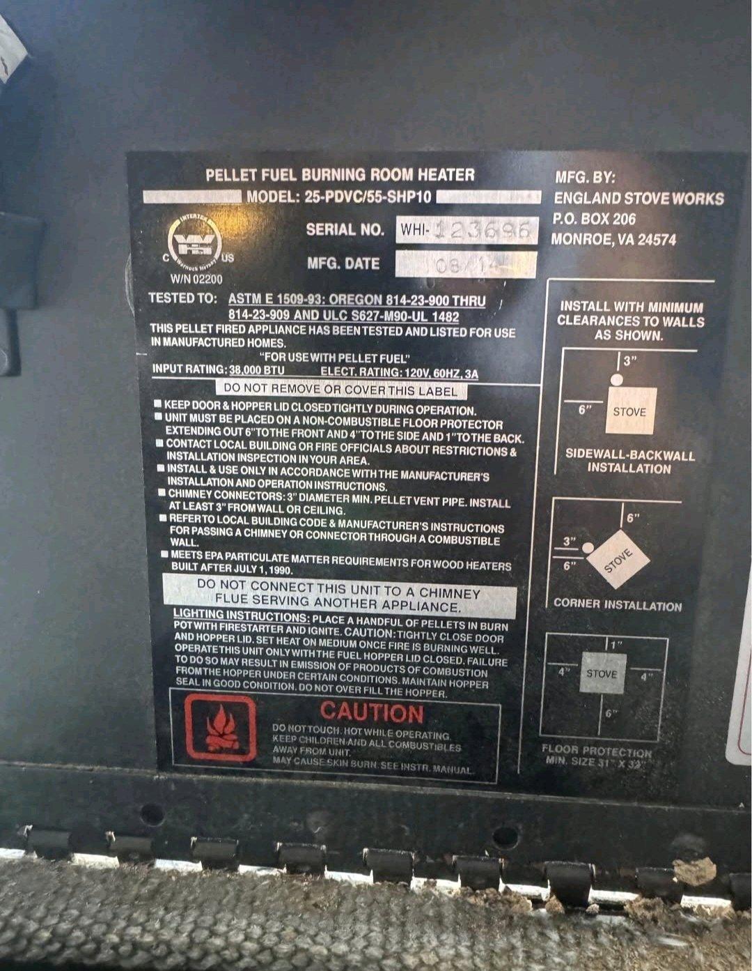 New Englander Pellet Stove w Piping