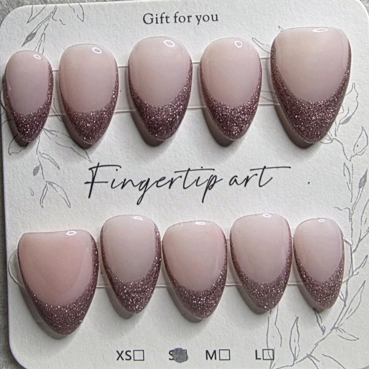 Handmade Cateye Frech Tip Nails Sized Small