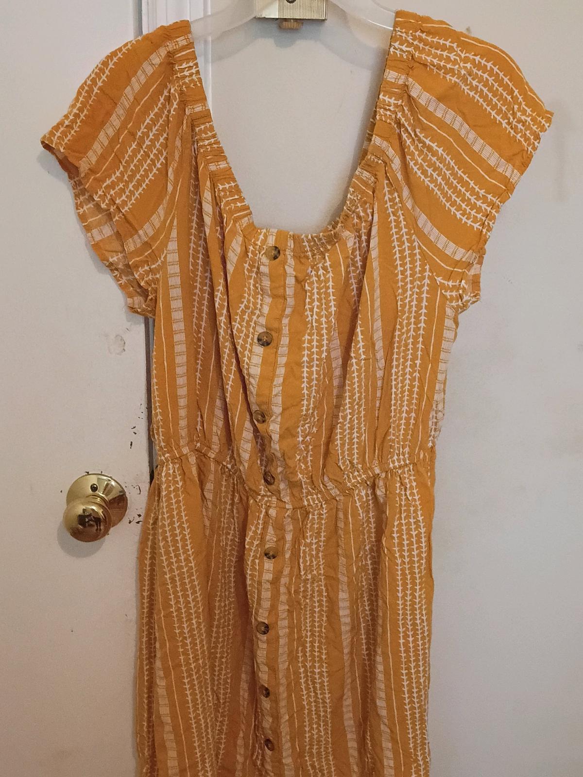 Mustard Yellow Striped ButtonFront Short Sleeve Dress