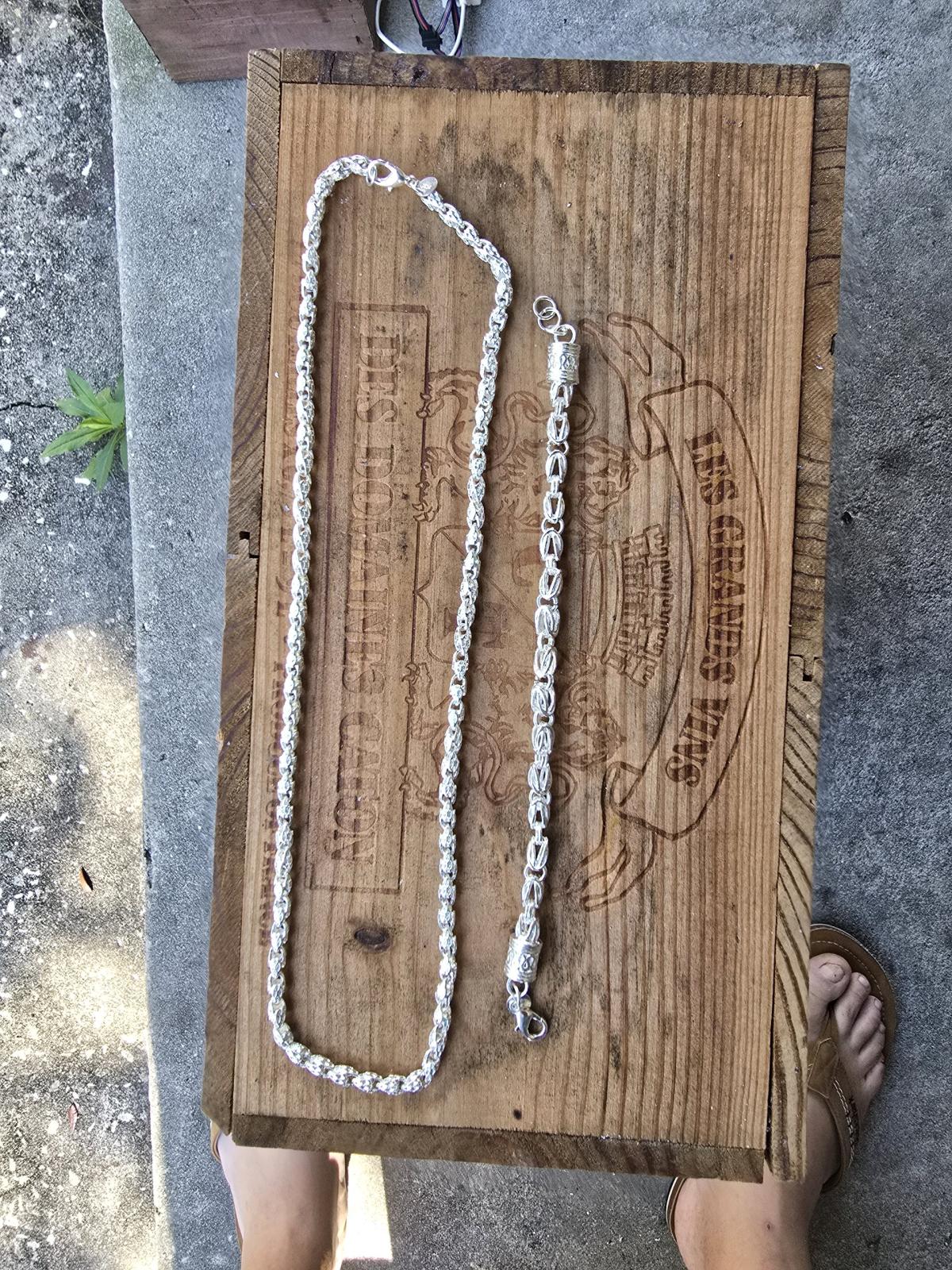 Sterling Silver Byzantine Chain Necklace Bracelet PT plt 925