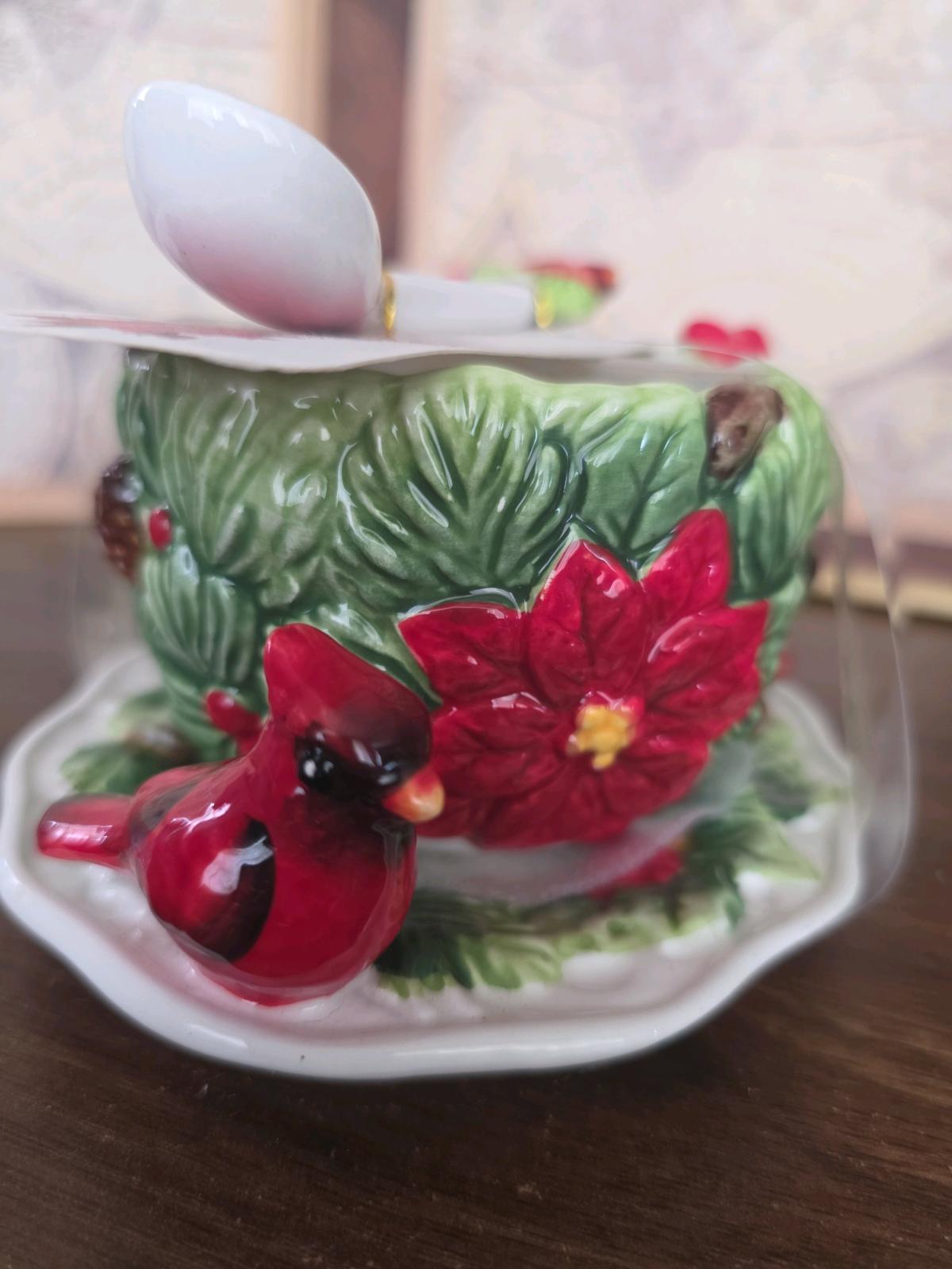 Corner Ruby cardinal teacup  saucer with a spoon new 3 x 45