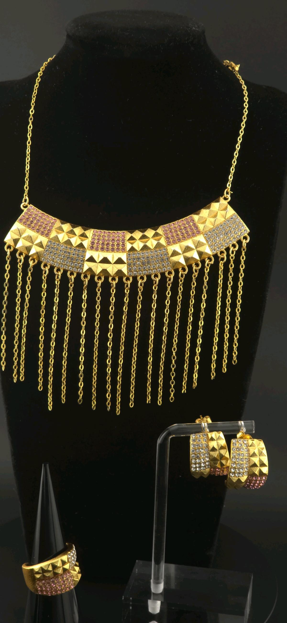 Womens Frange Set pink  gold tones