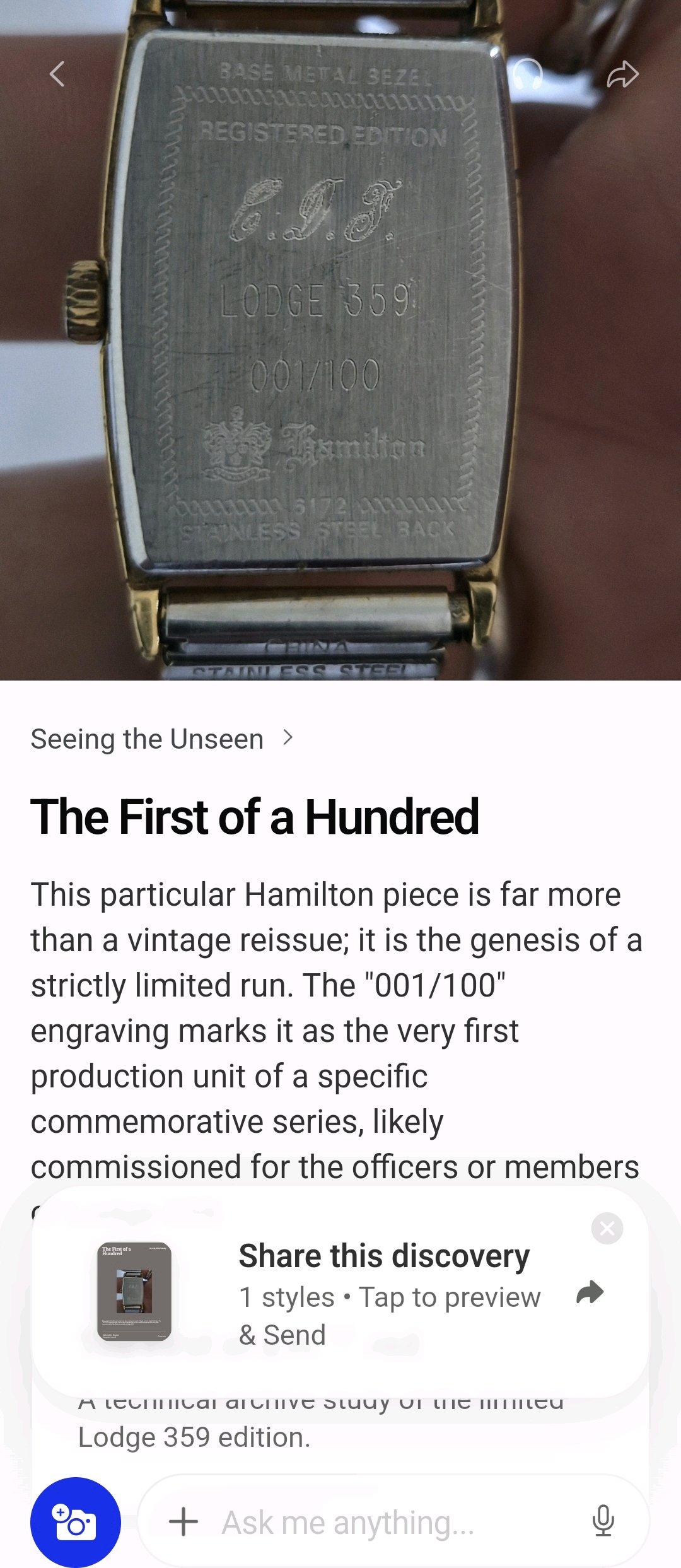 001 out of a hundred made hamilton masonic freemason watch