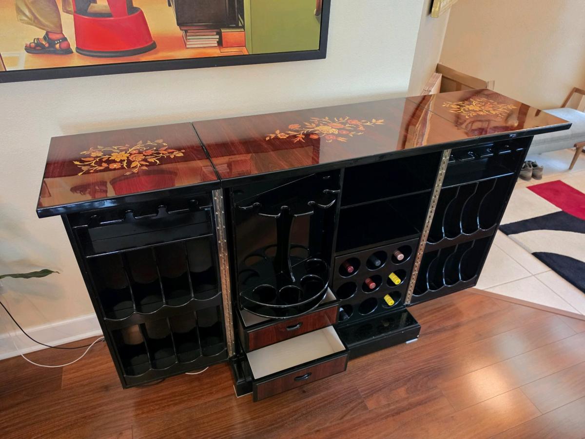 Antique Italian Service Bar Black Mahogany Lacquer
