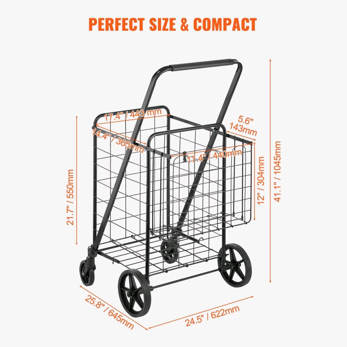 Black Steel Shopping Folding Cart
