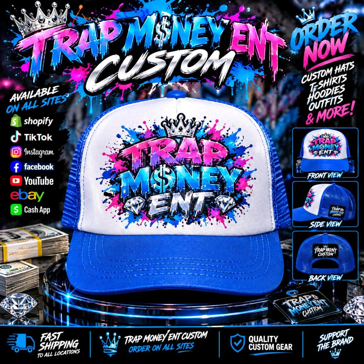 custom hats made by trap money ent custom