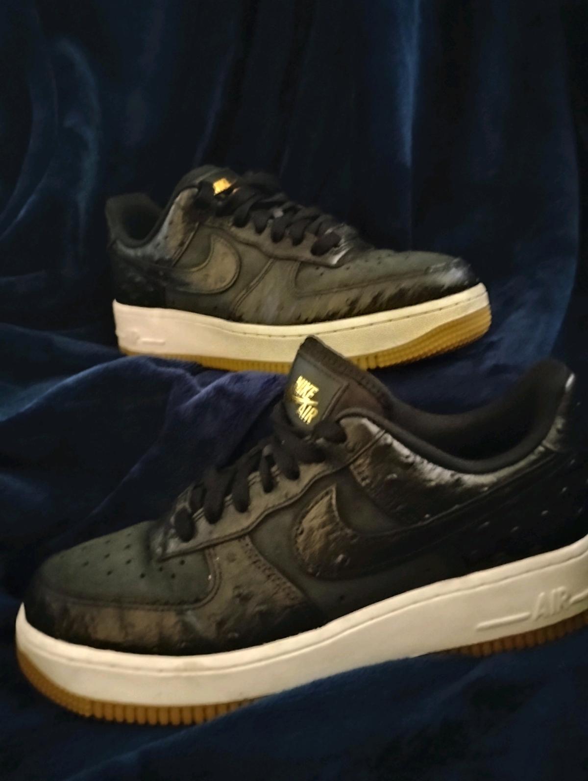 Black Nike Air Force 1 lowtop ostrichtextured leather