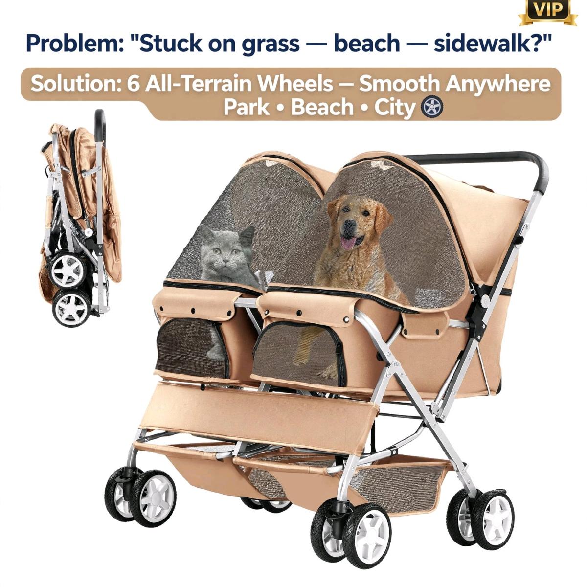 VIP 2Pet Stroller for Dogs  Cats  Premium Double Pet Stroll
