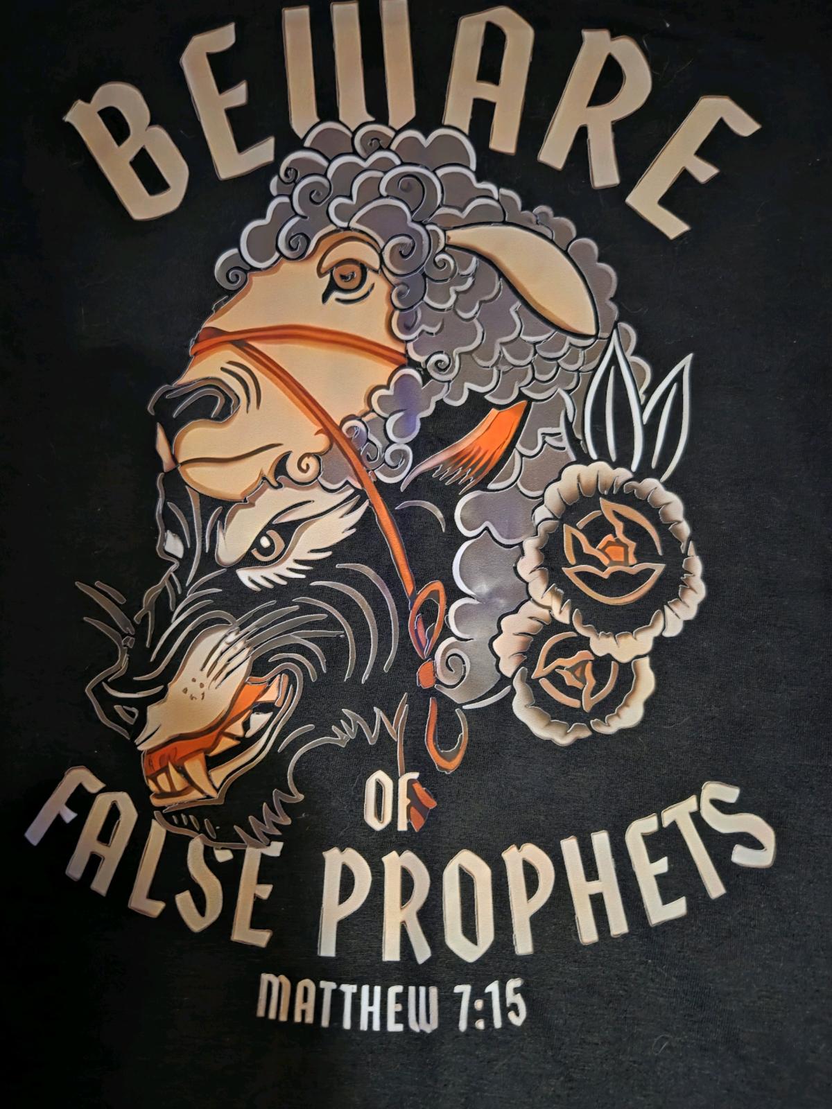 extra large beware of false prophets graphic tshirt