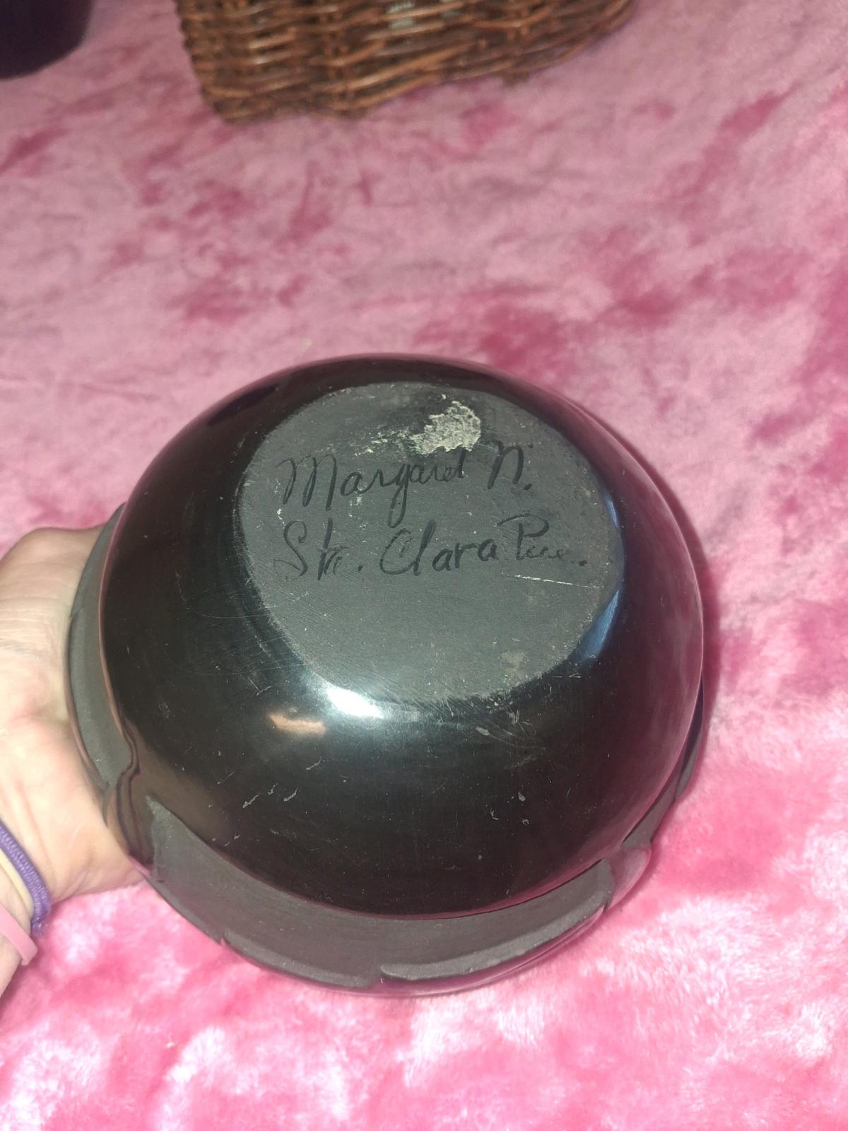 Vintage Santa Clara Pueblo Blackware Pottery Bowl  HandCarve