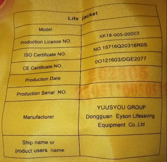 Eyson YSH7092 Inflatable Life Jacket