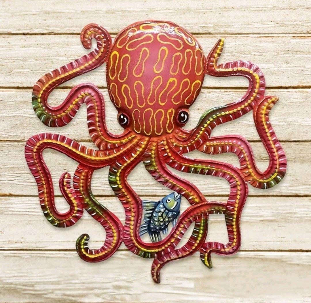 Metal Octopus and Fish Wall Decor