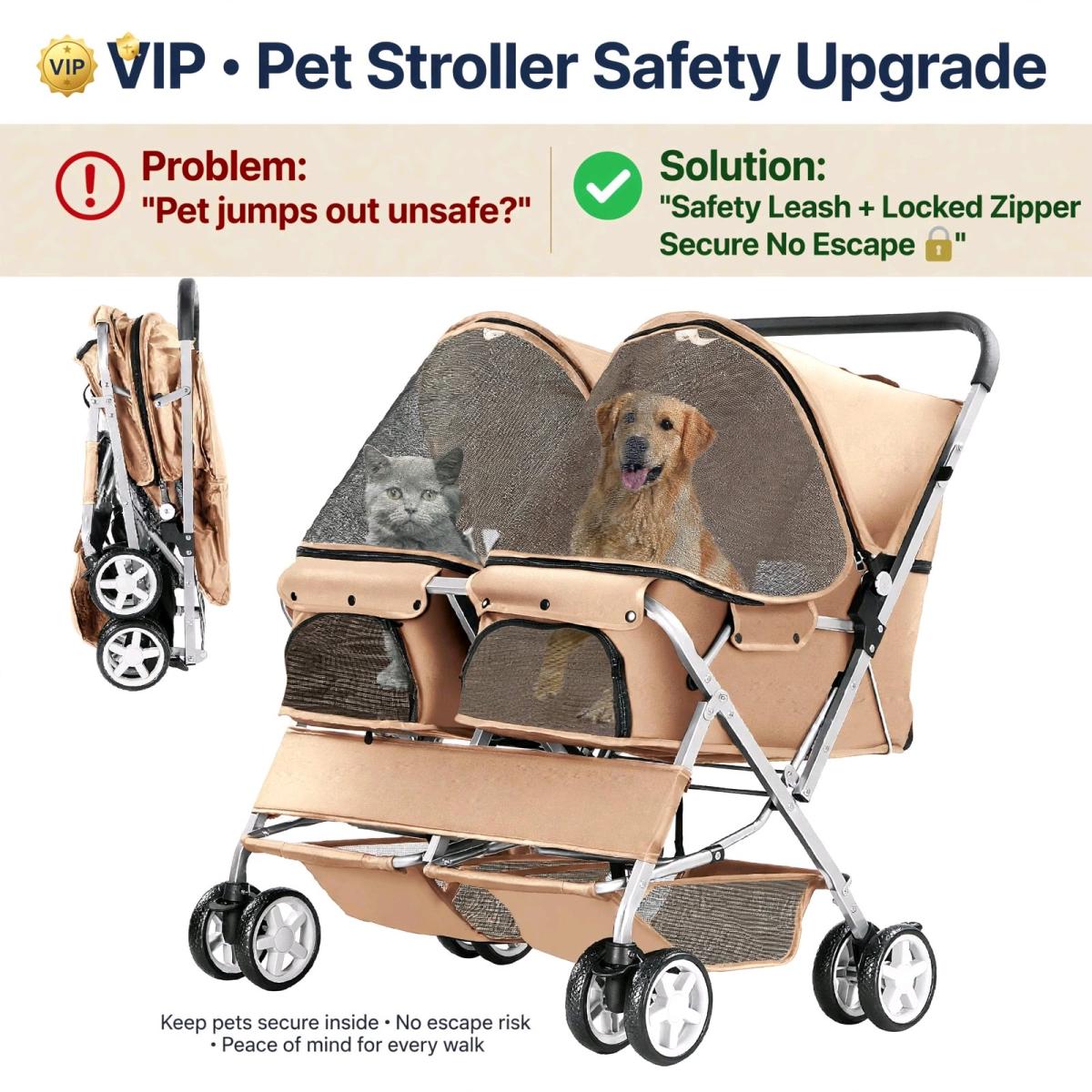 VIP 2Pet Stroller for Dogs  Cats  Premium Double Pet Stroll