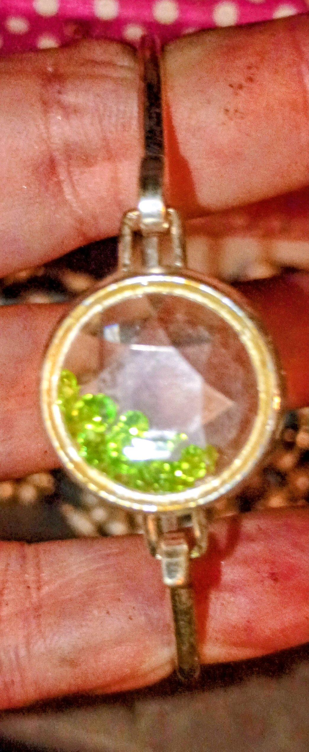 Silver Tone Girls Bracelet with a circle with green stones