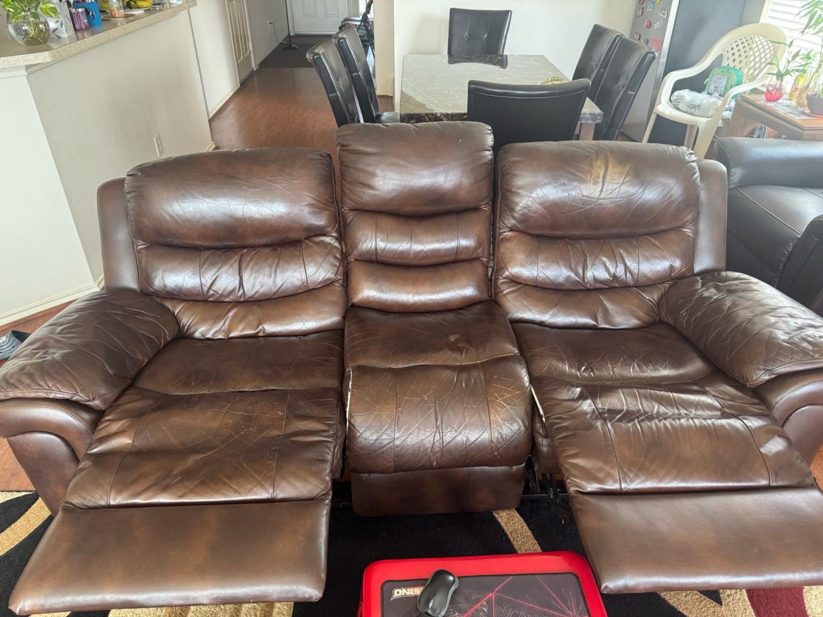 Brown Leather Reclining Couches 2 Sets
