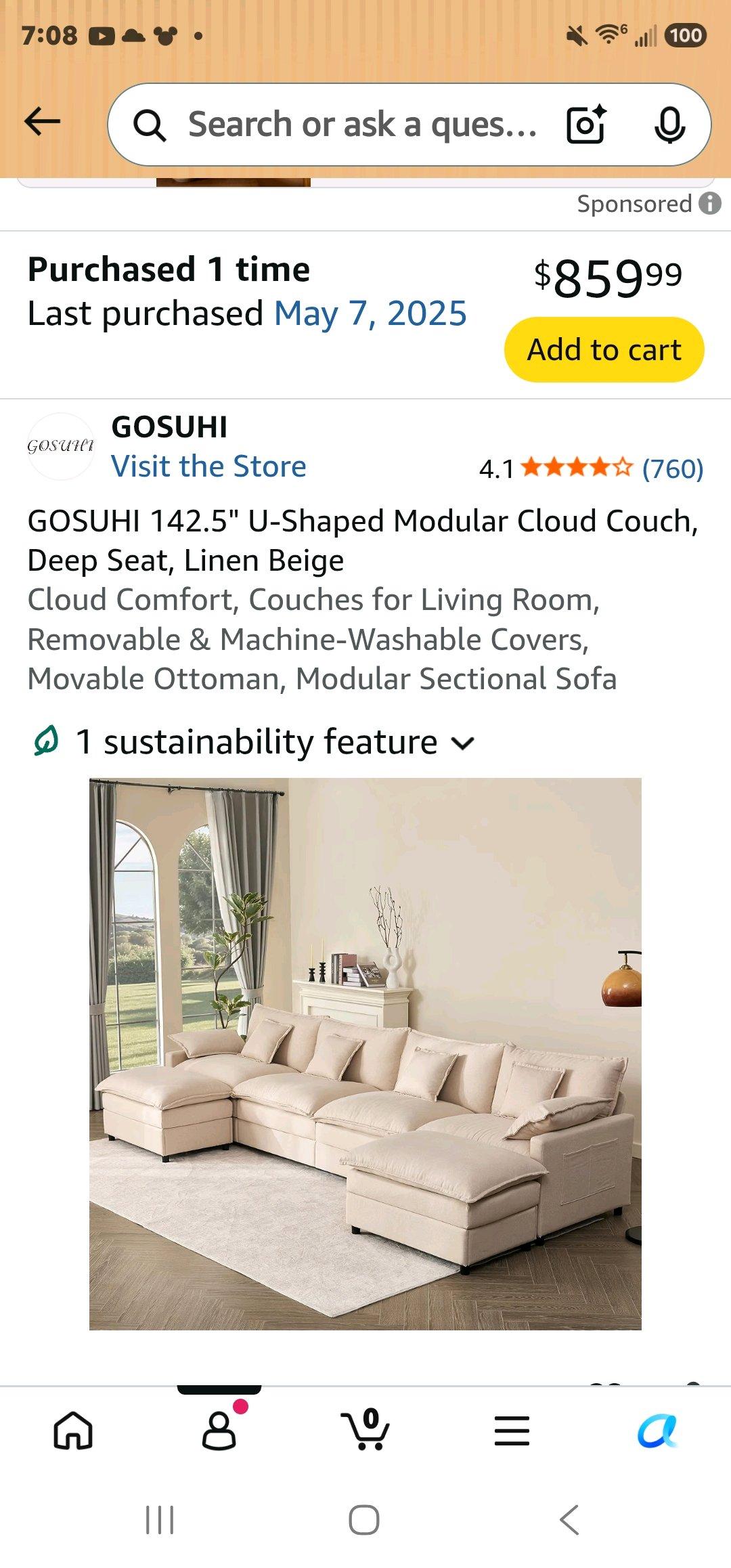 GOSUHI 1425 UShaped Modular Cloud Sectional Sofa  Beige