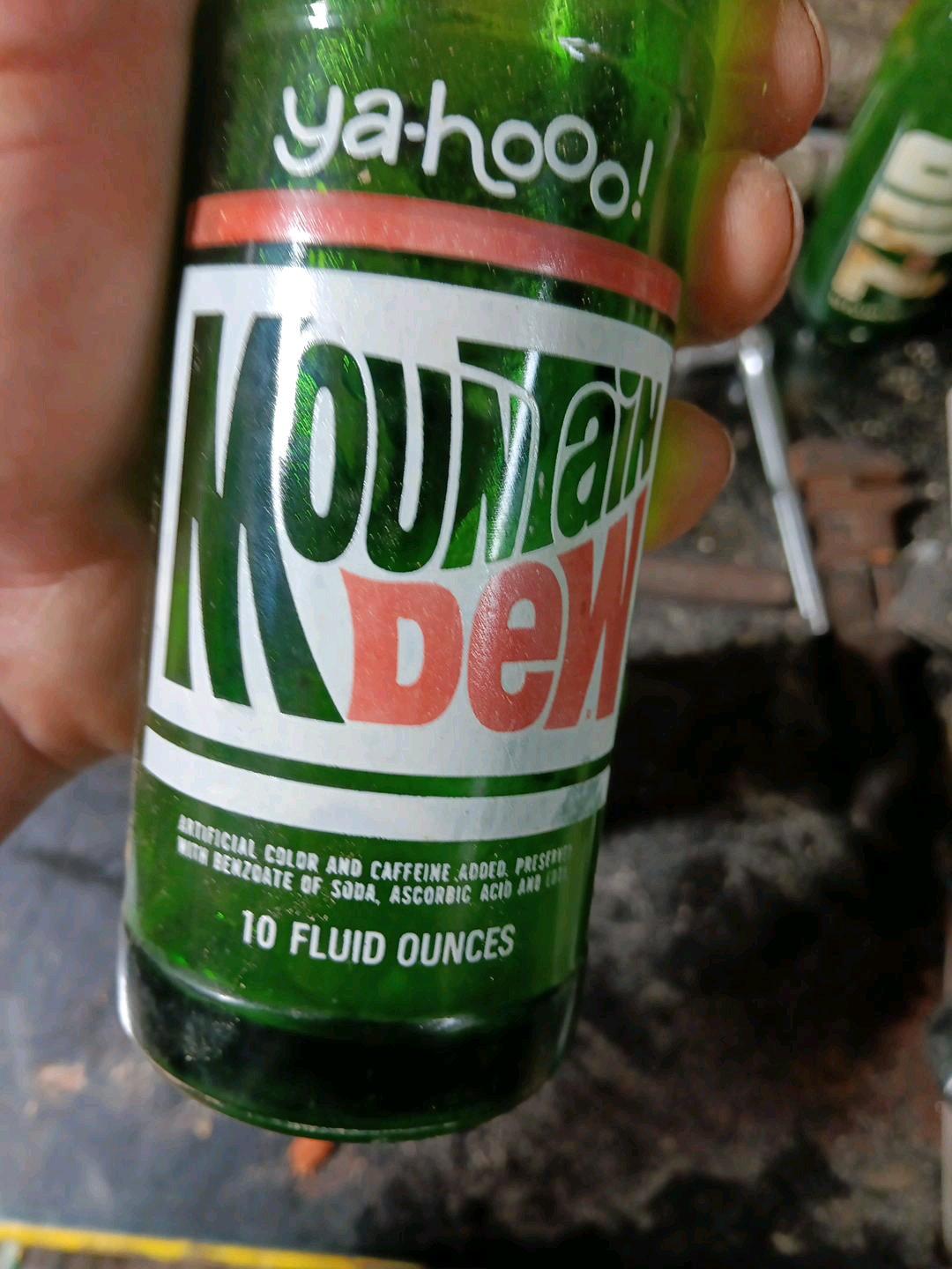 Rare Yahoo Mtn Dew Green Glass Bottle