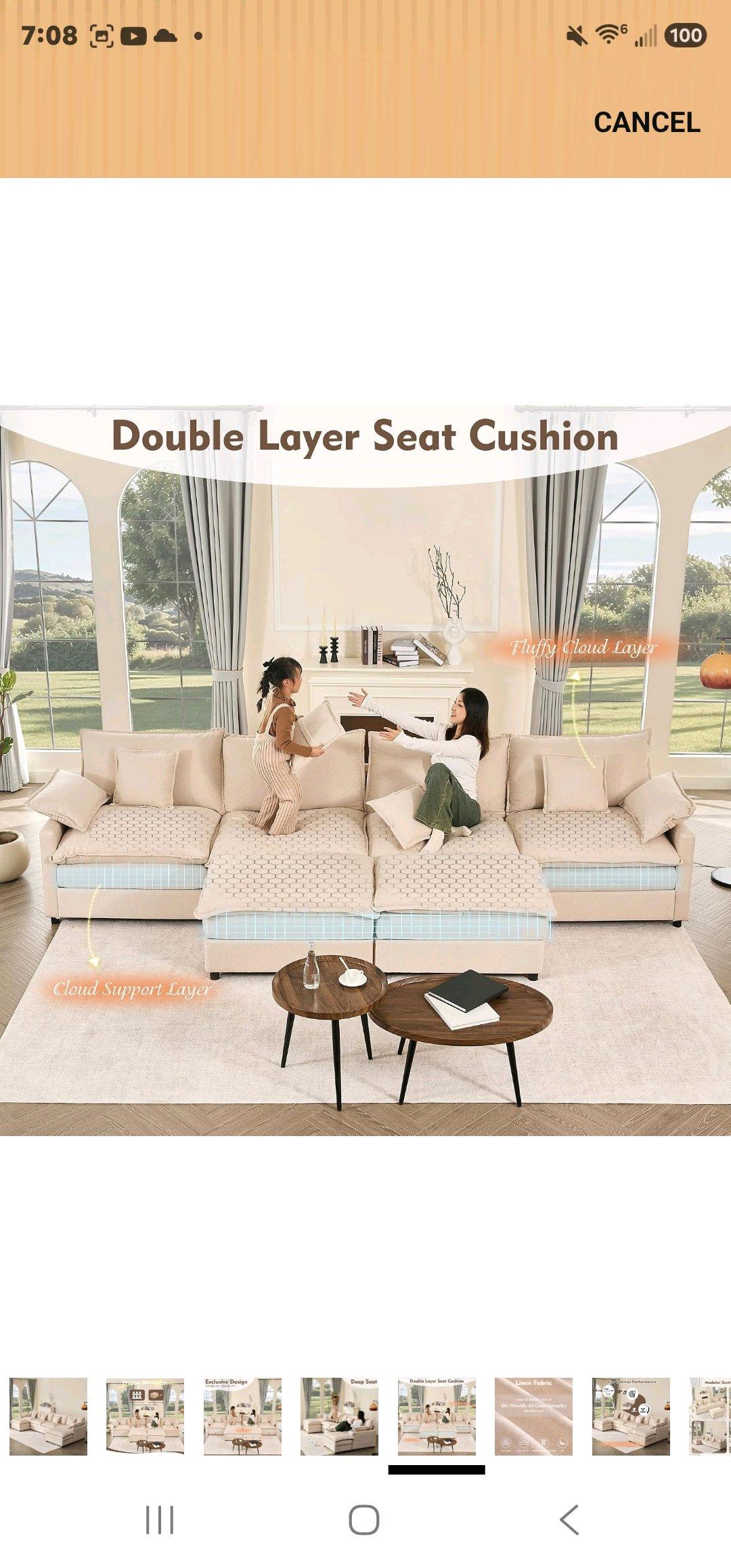 GOSUHI 1425 UShaped Modular Cloud Sectional Sofa  Beige