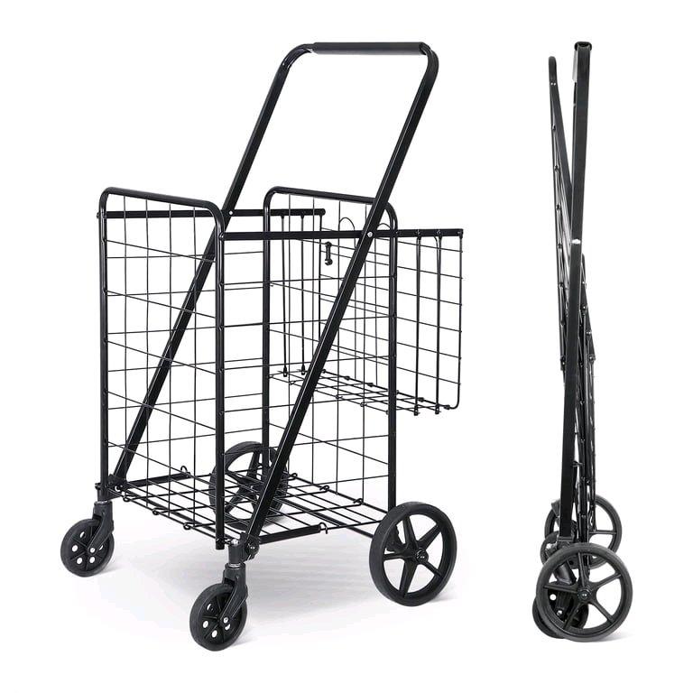 Black Steel Shopping Folding Cart