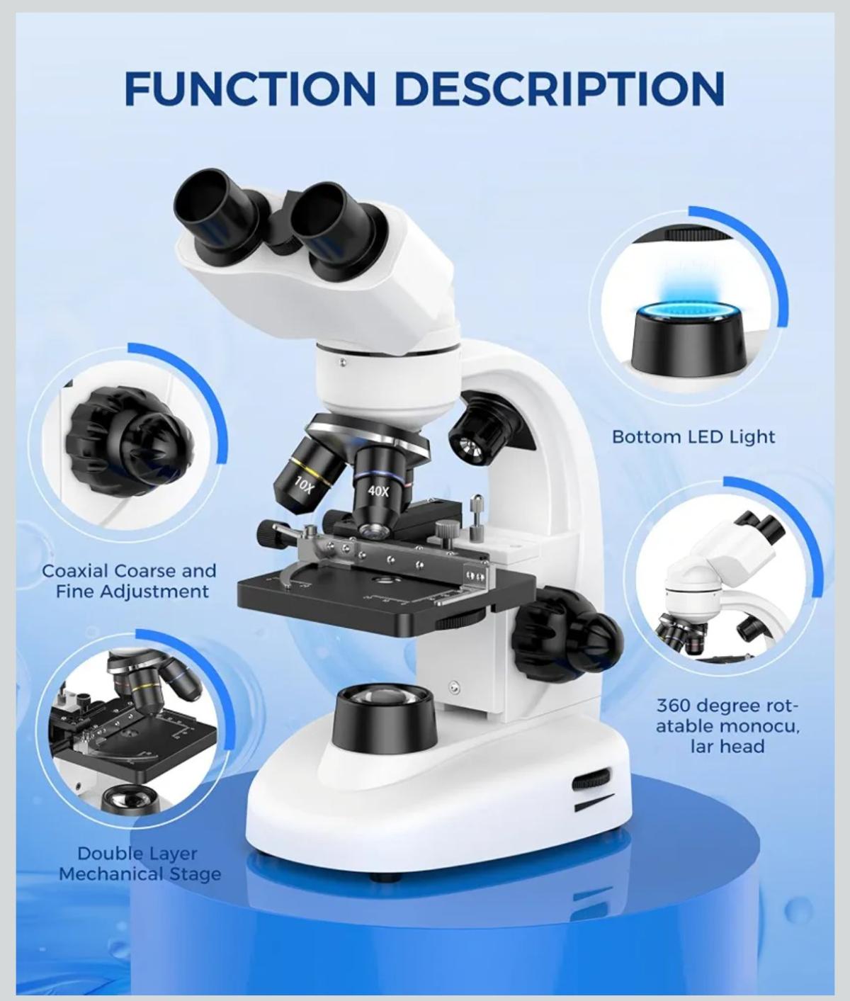 Microscopio Binocular Compuesto Profesional 40X1600X con Cab