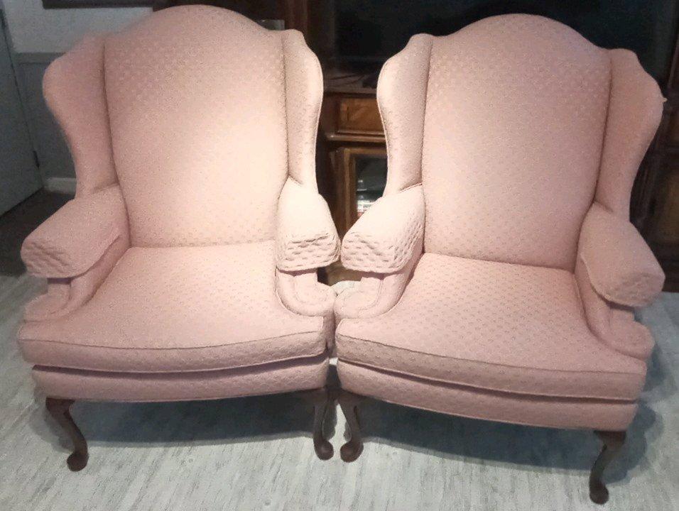 1 pr Tradional pink Wingback Armchairs